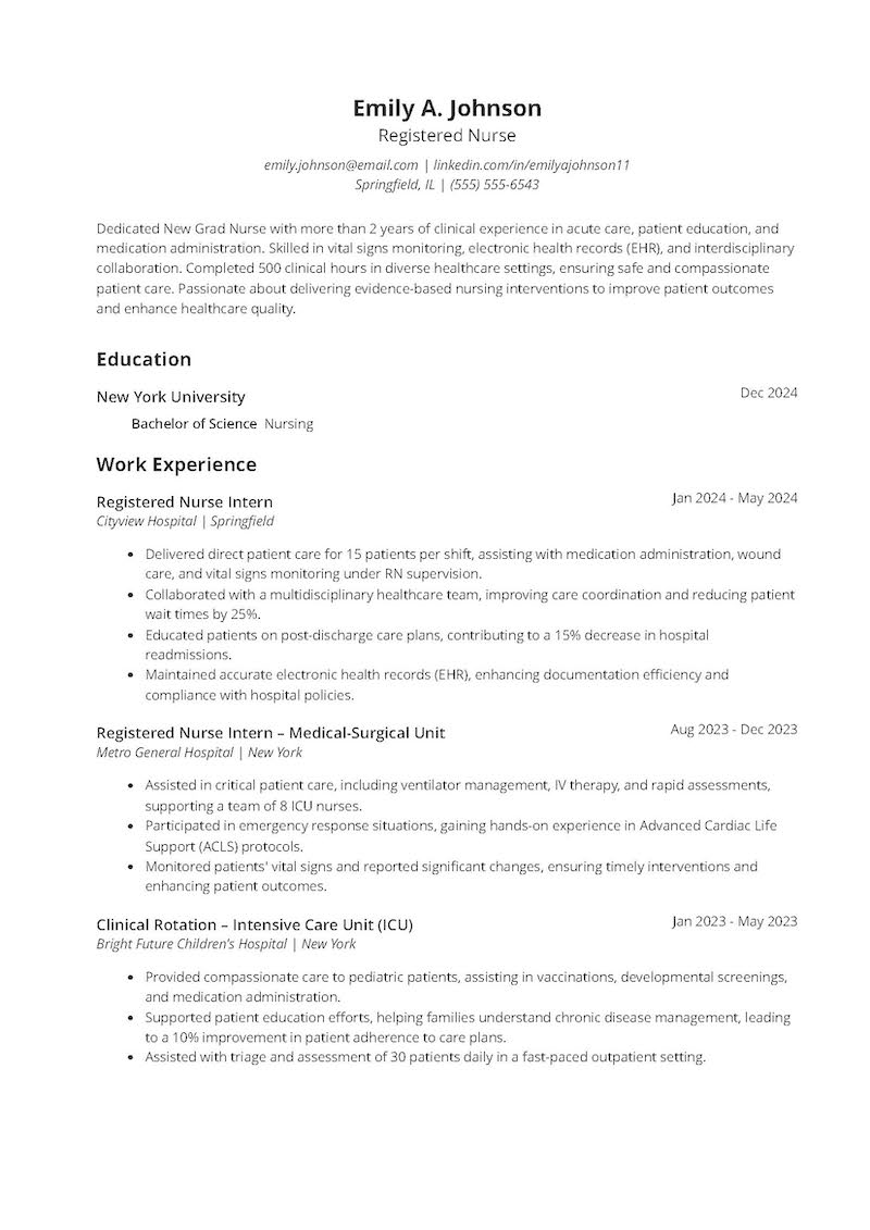 New Grad Nurse Resume