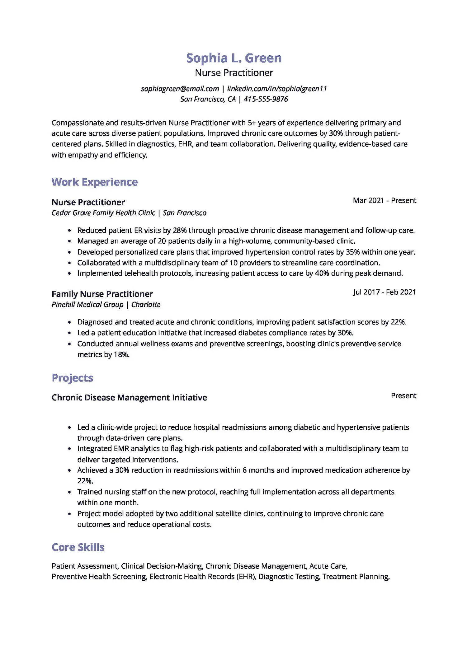 Nurse Practitioner Resume