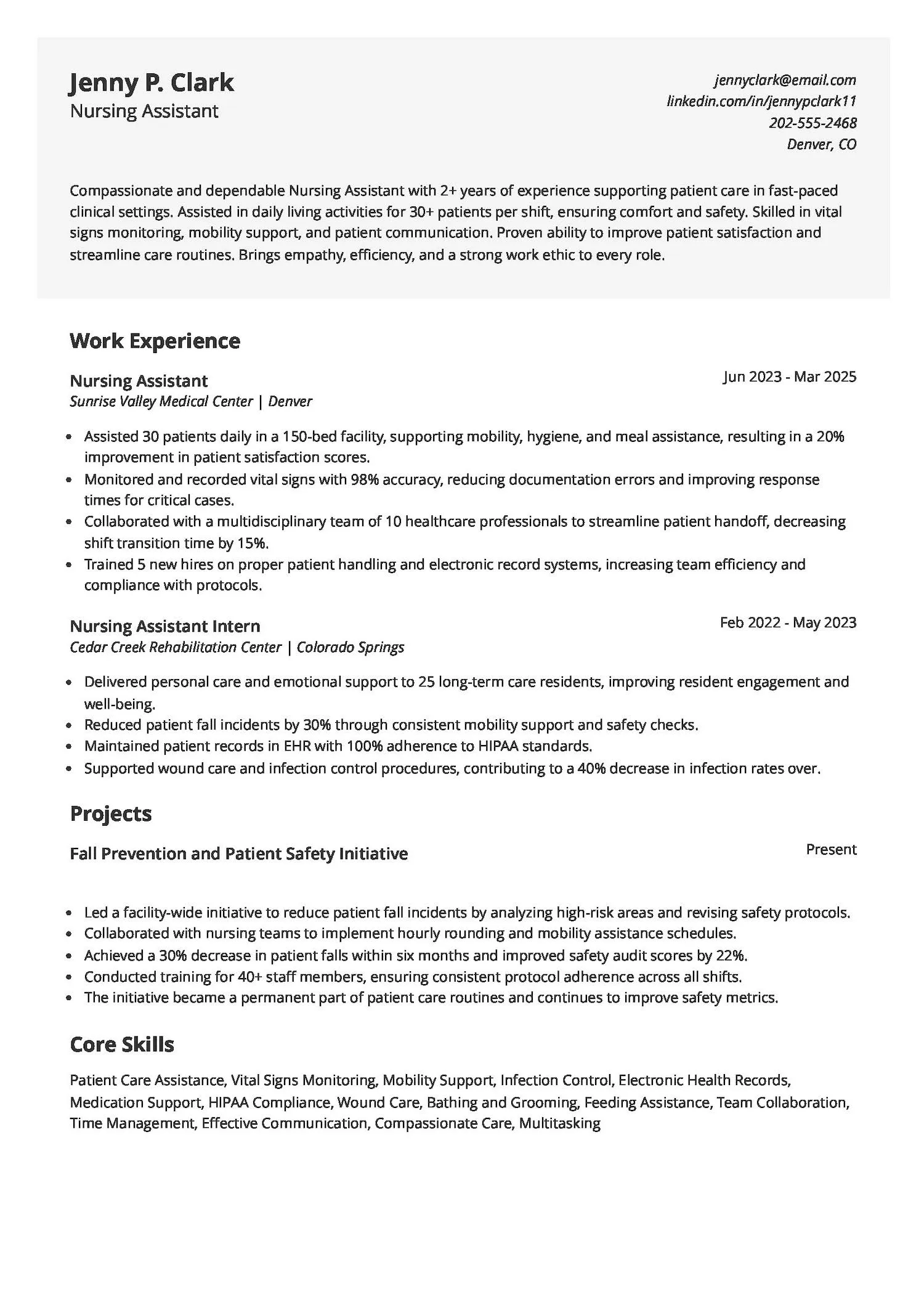 Nursing Assistant Resume