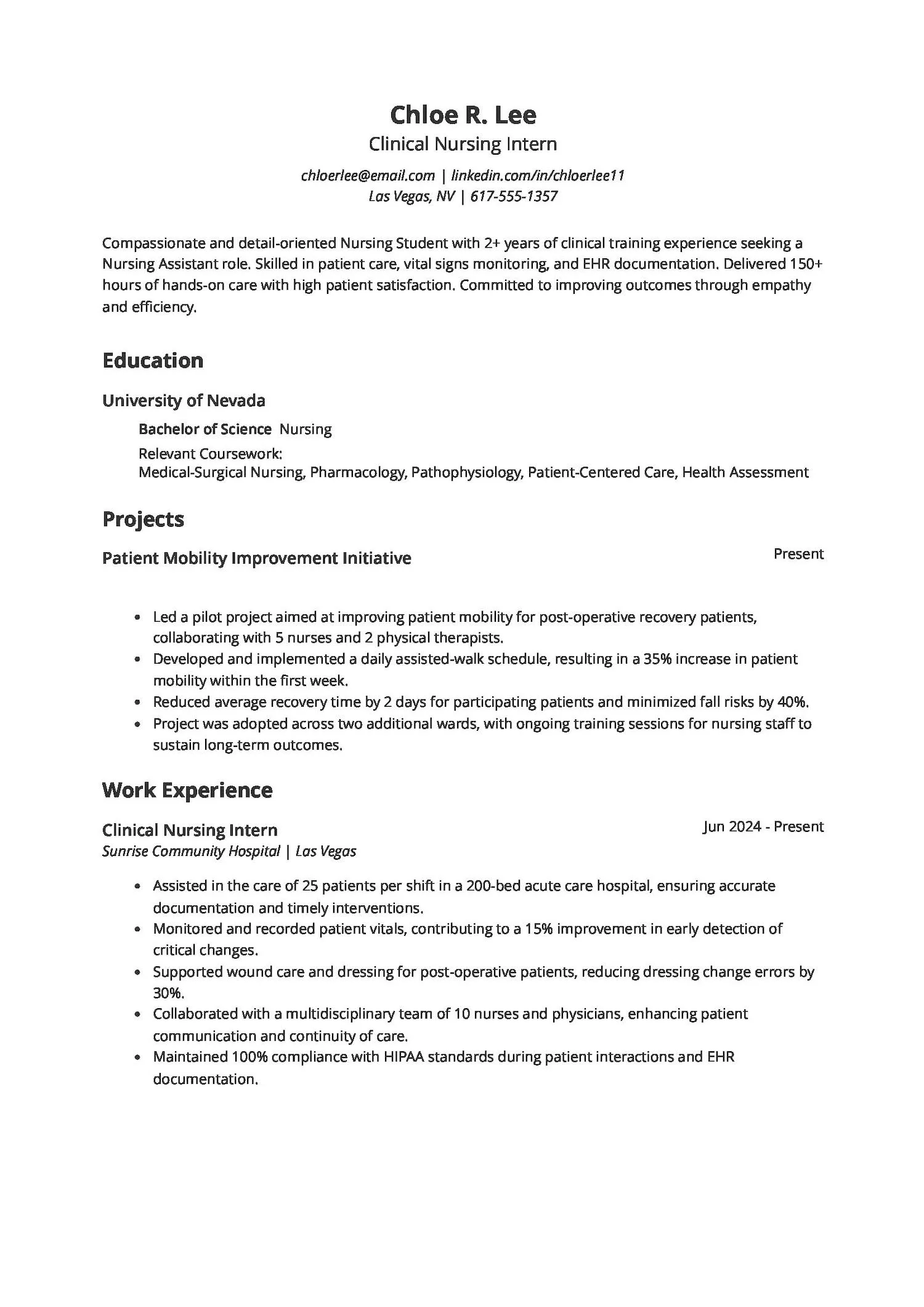 Nursing Student Resume