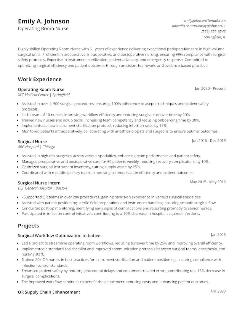 Operating Room Nurse Resume