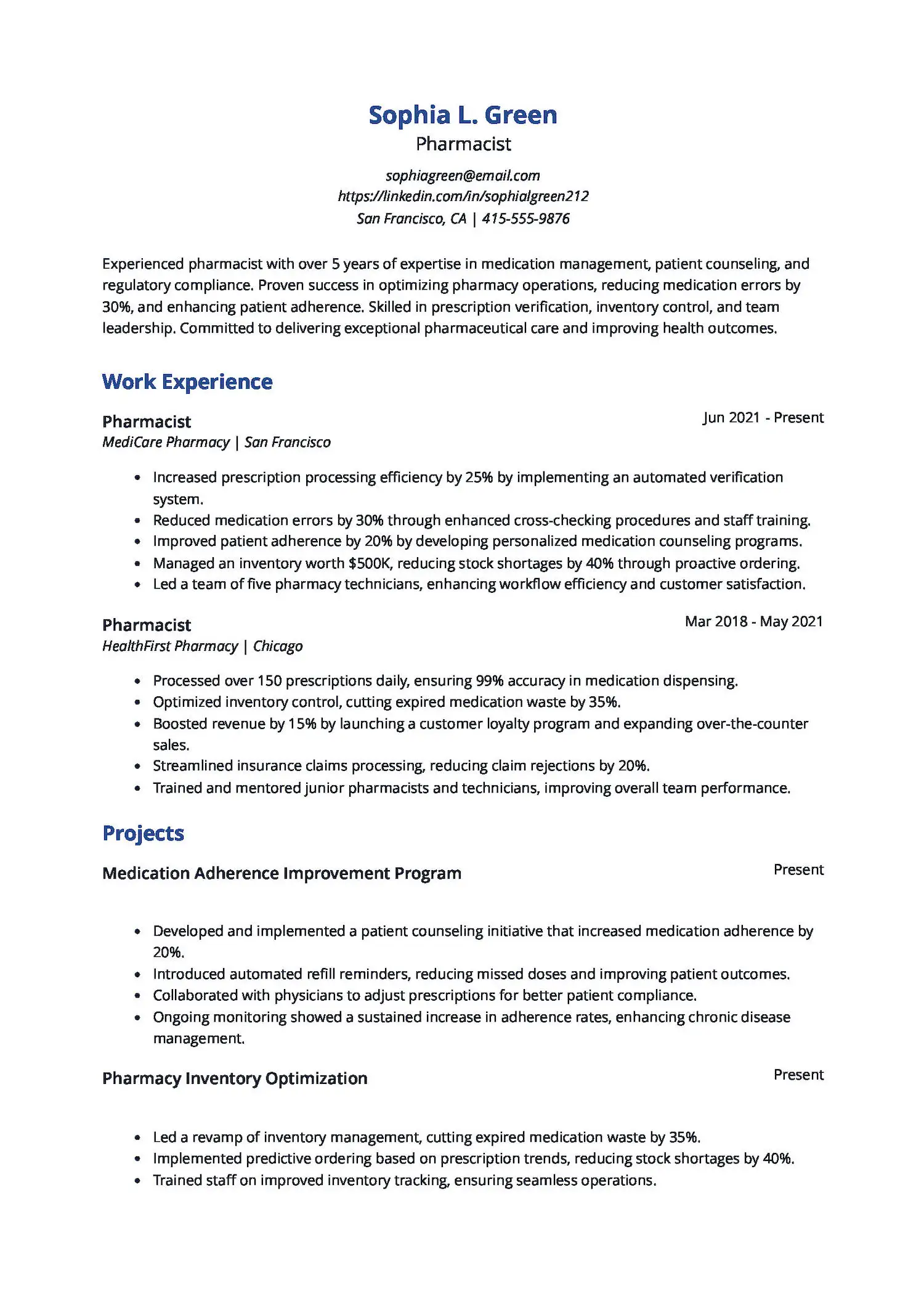 Pharmacist Resume