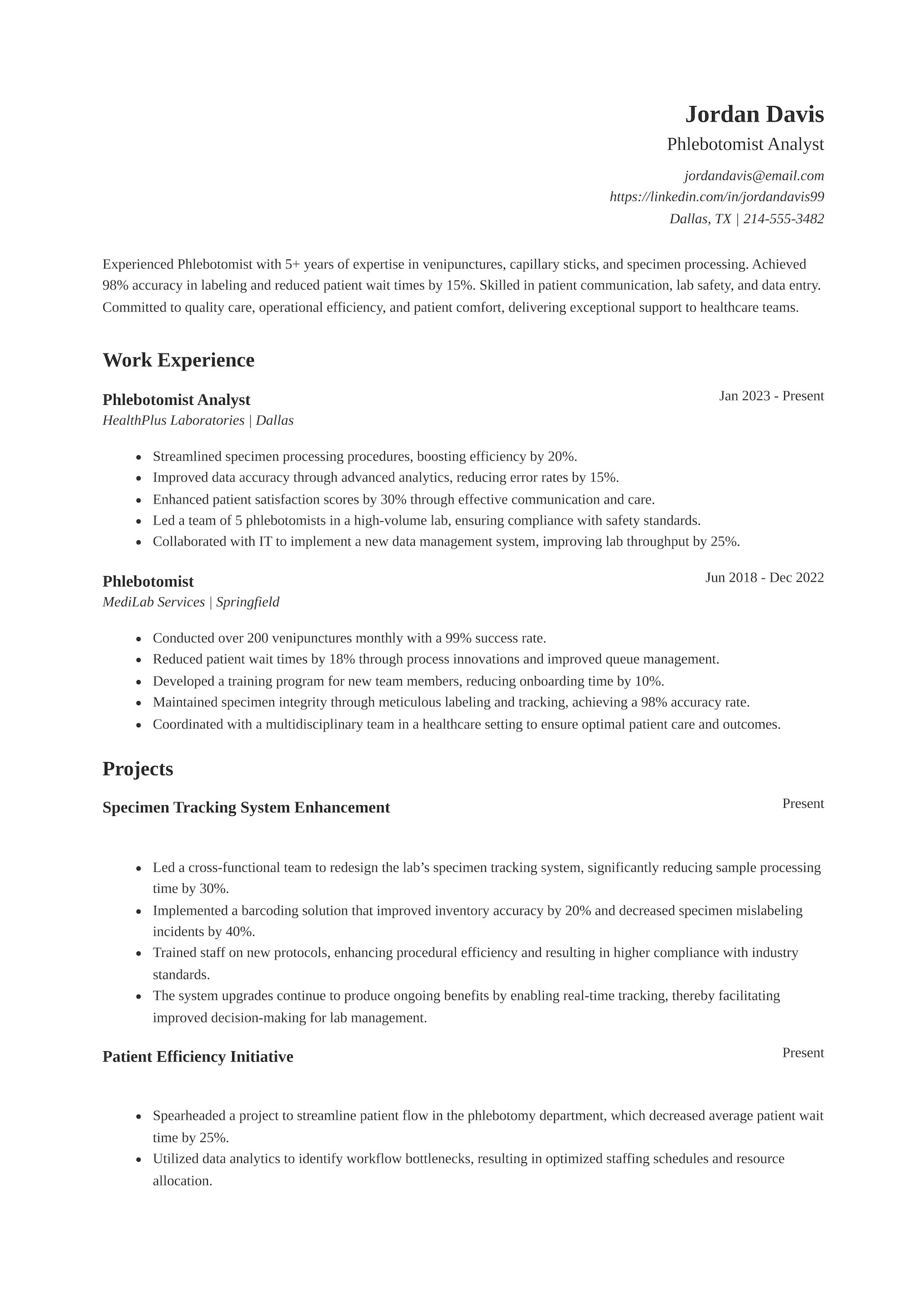 Phlebotomist Resume