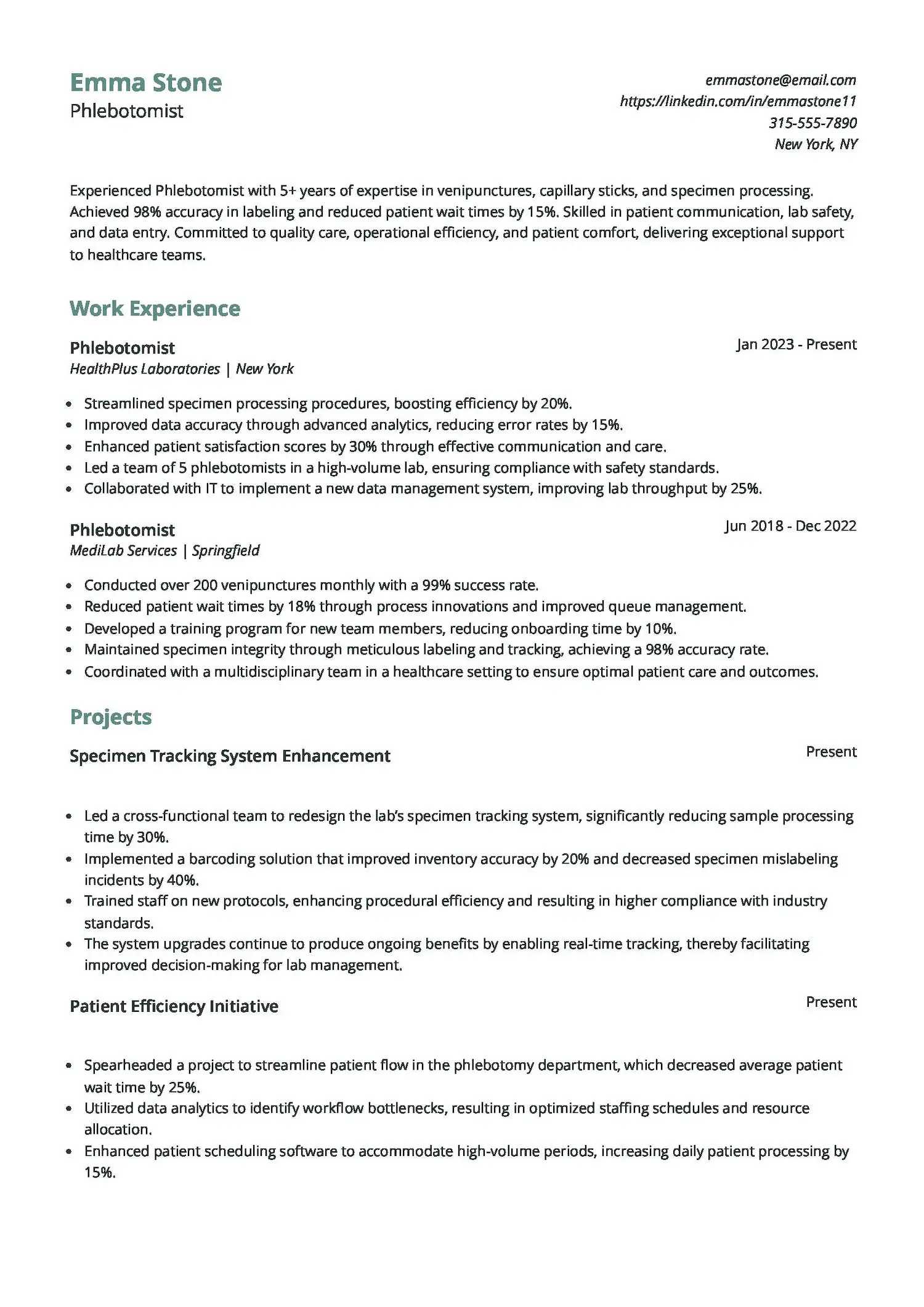 Phlebotomist Resume
