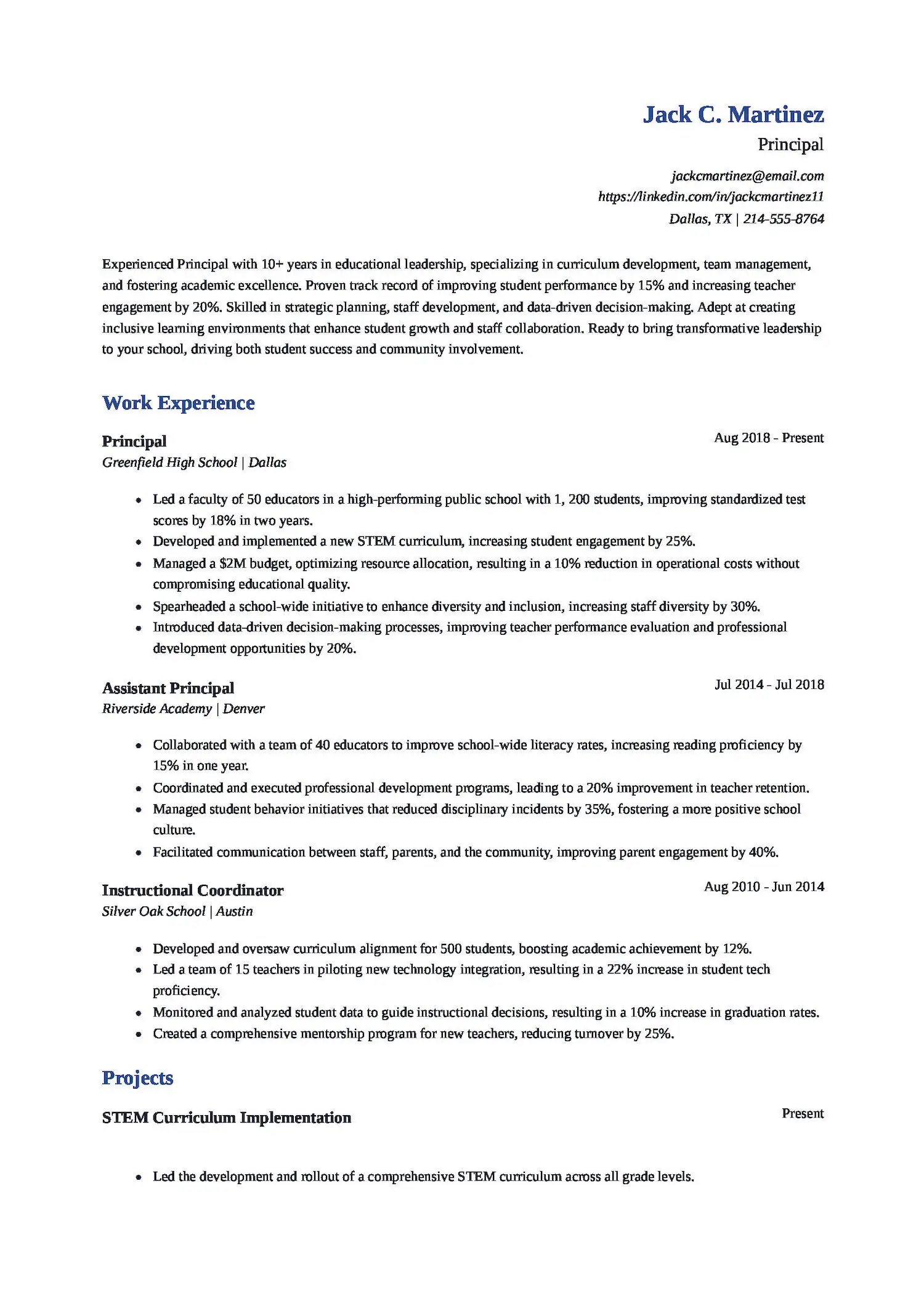 Principal Resume