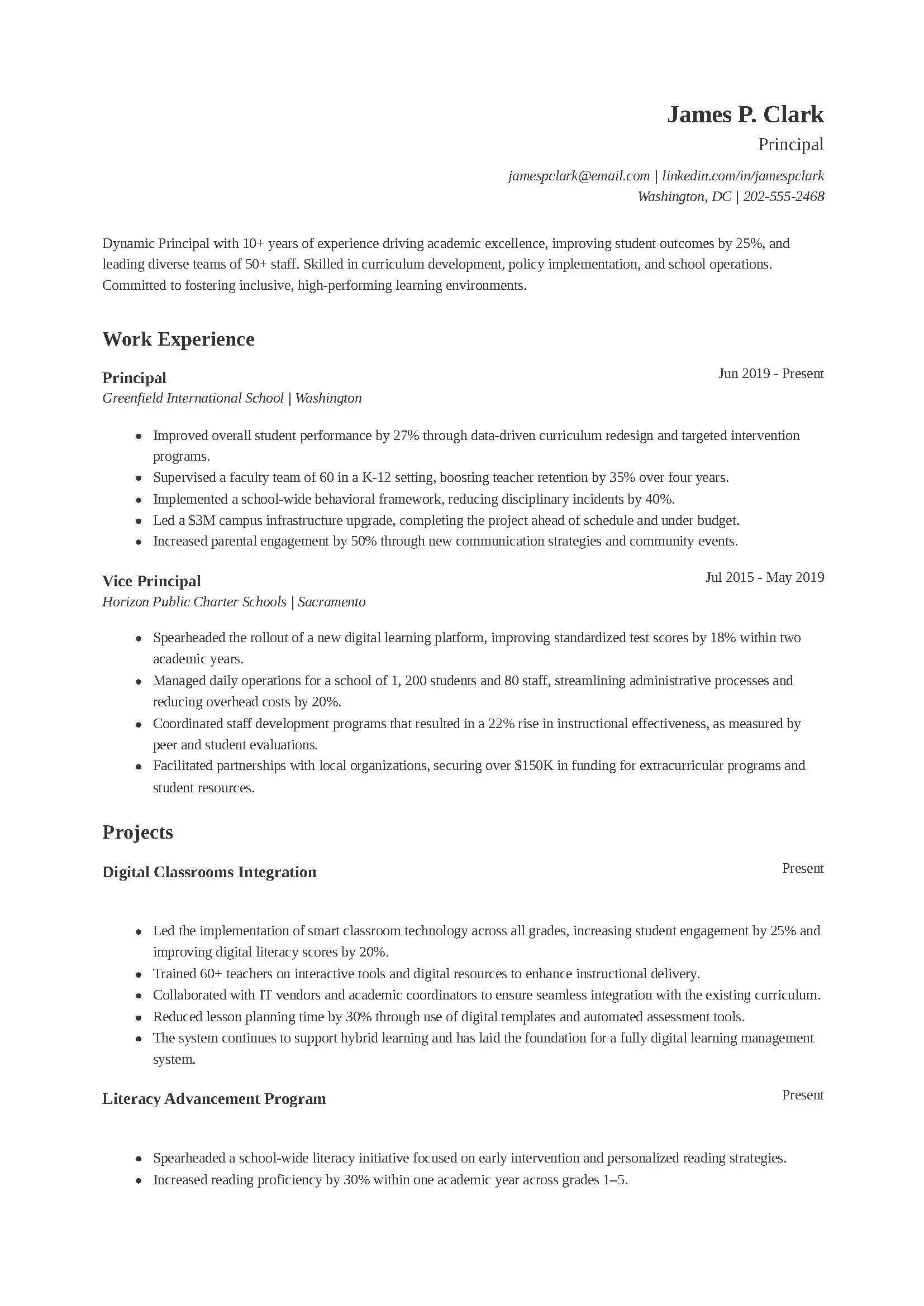 Principal Resume