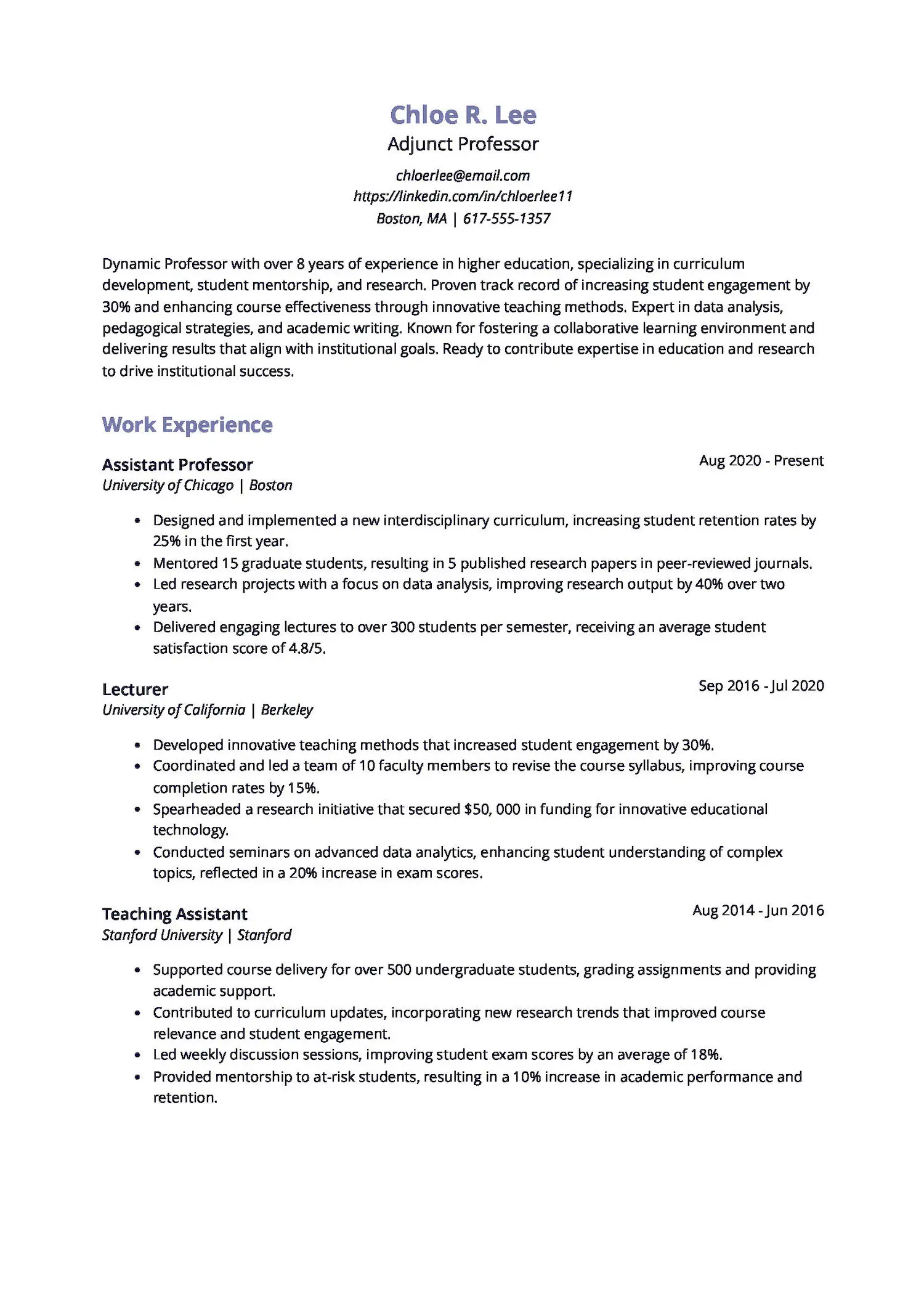 Professor Resume