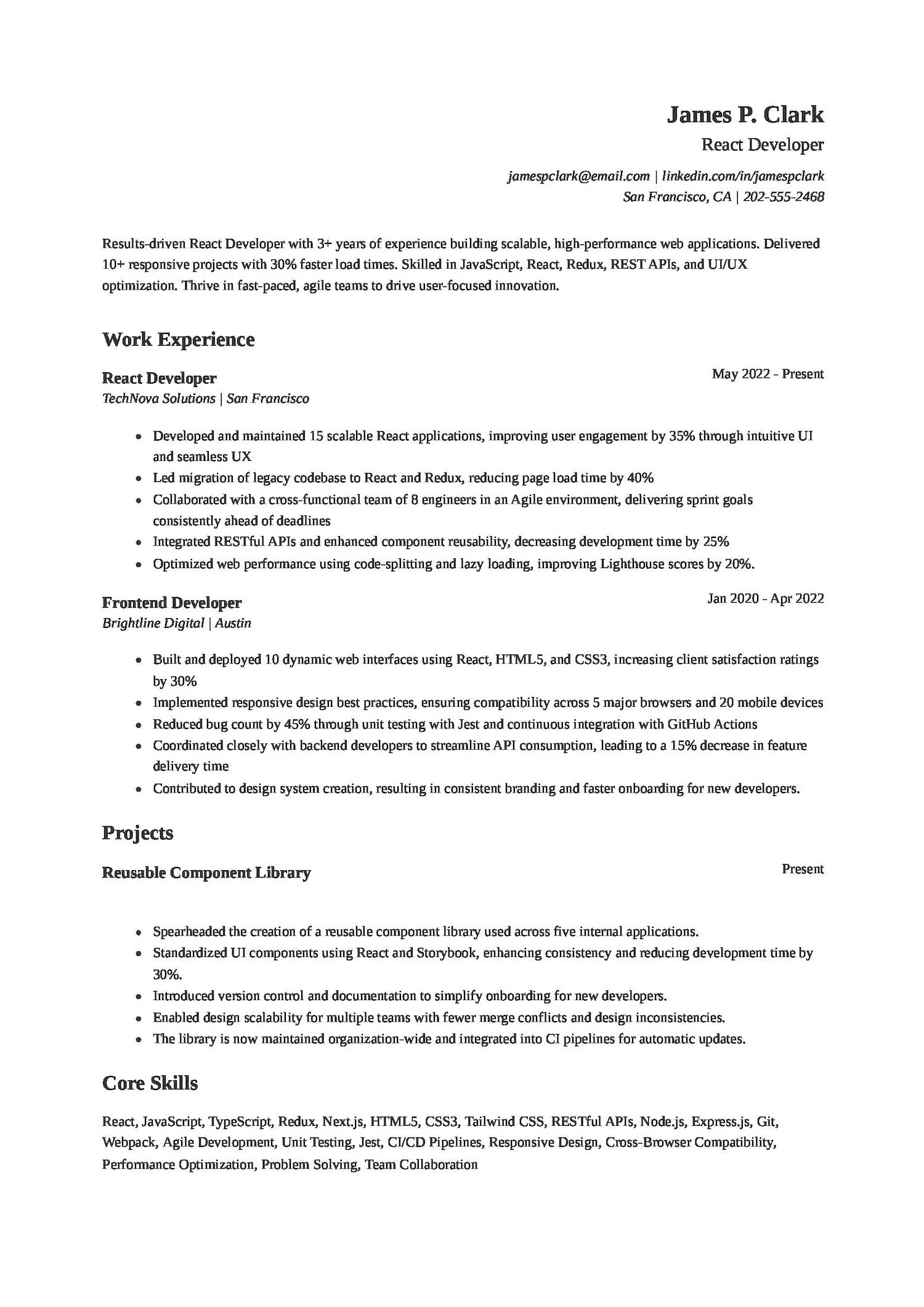 React Developer Resume
