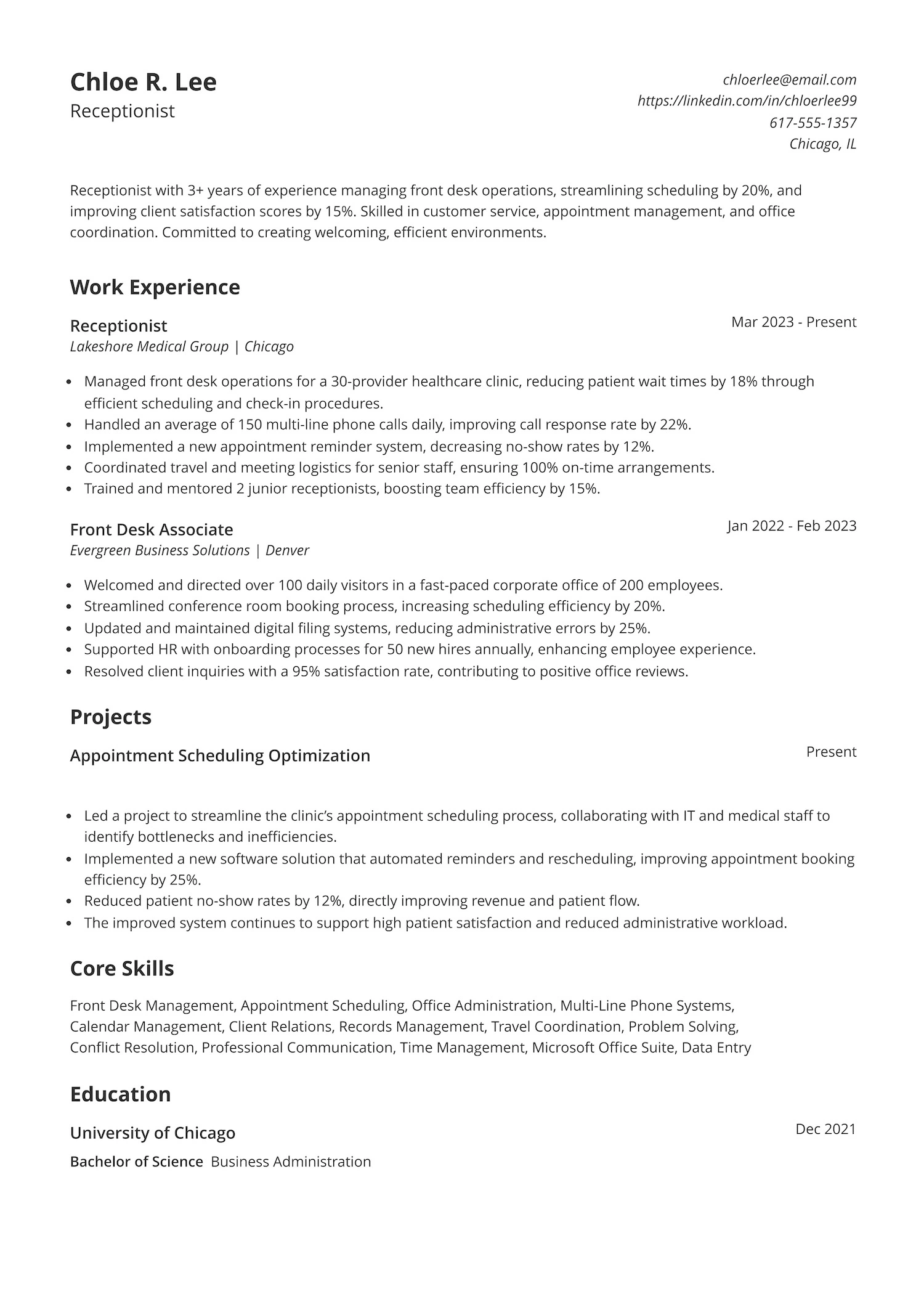 Receptionist Resume