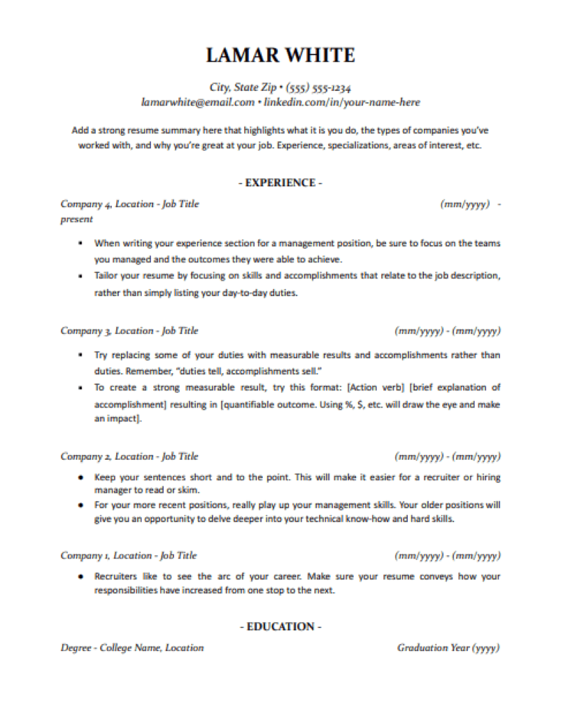 free professional resume templates 2020