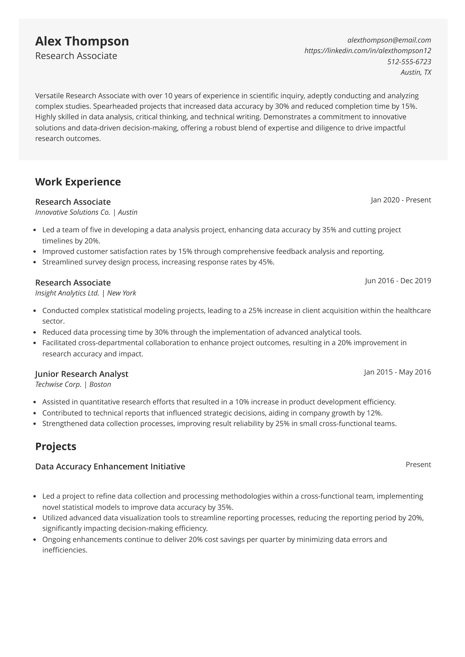 Research Associate Resume