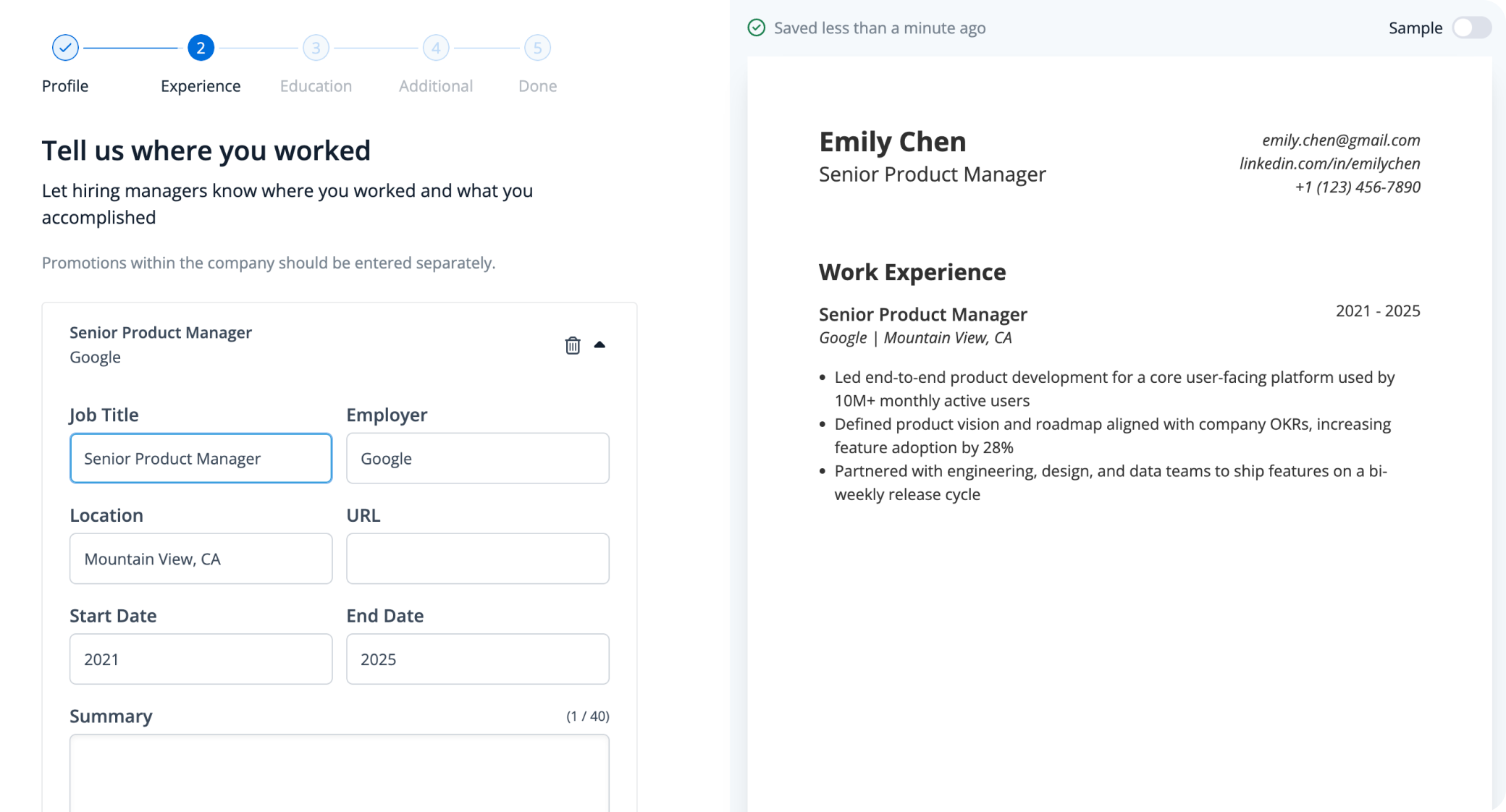 Resume builder preview
