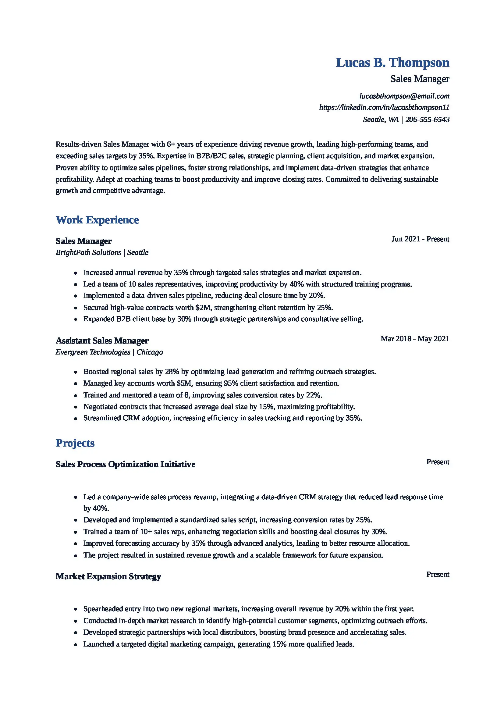 Sales Manager Resume