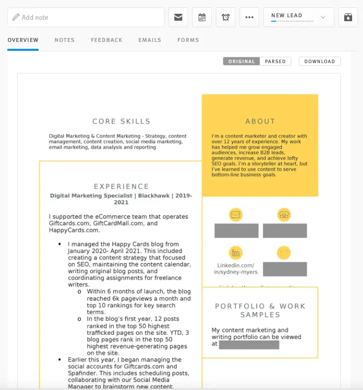 Sample resume using tables and columns.