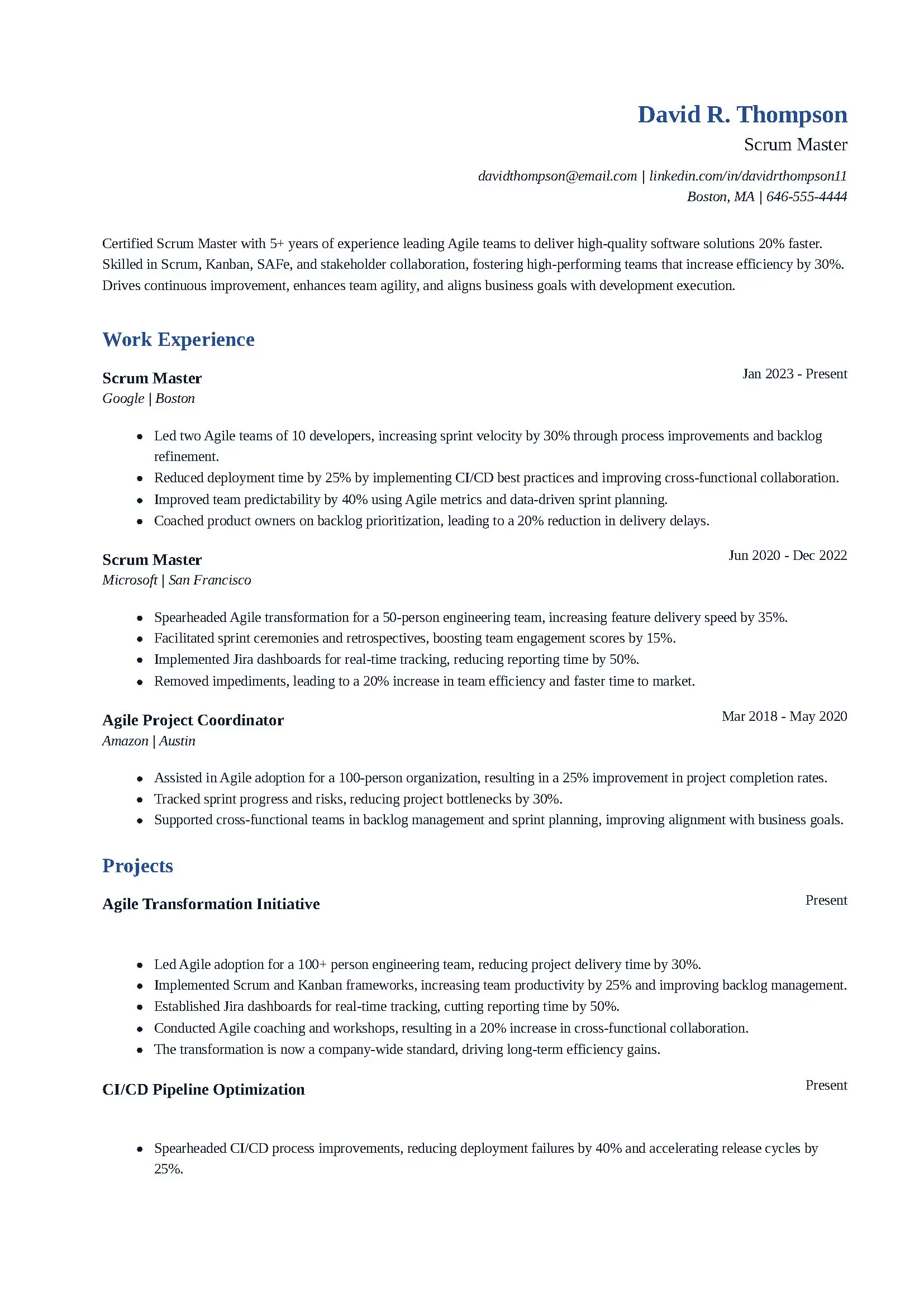Scrum Master Resume