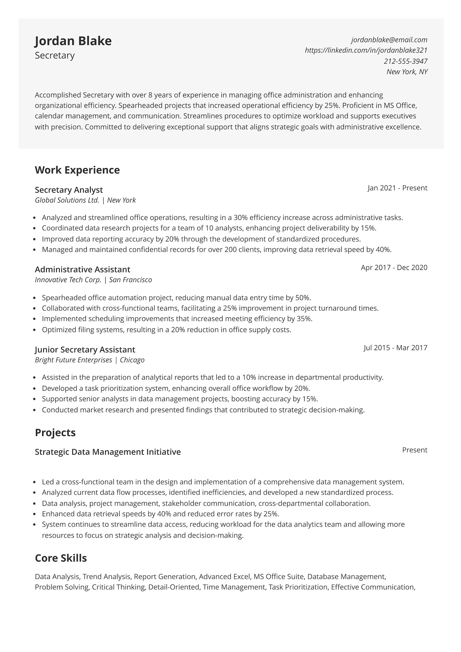 Secretary Resume