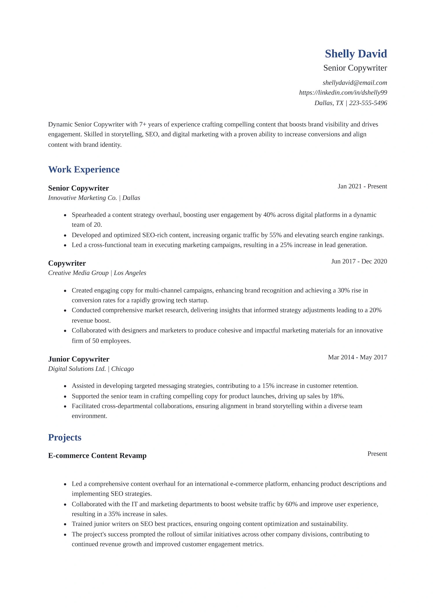 Senior Copywriter Resume
