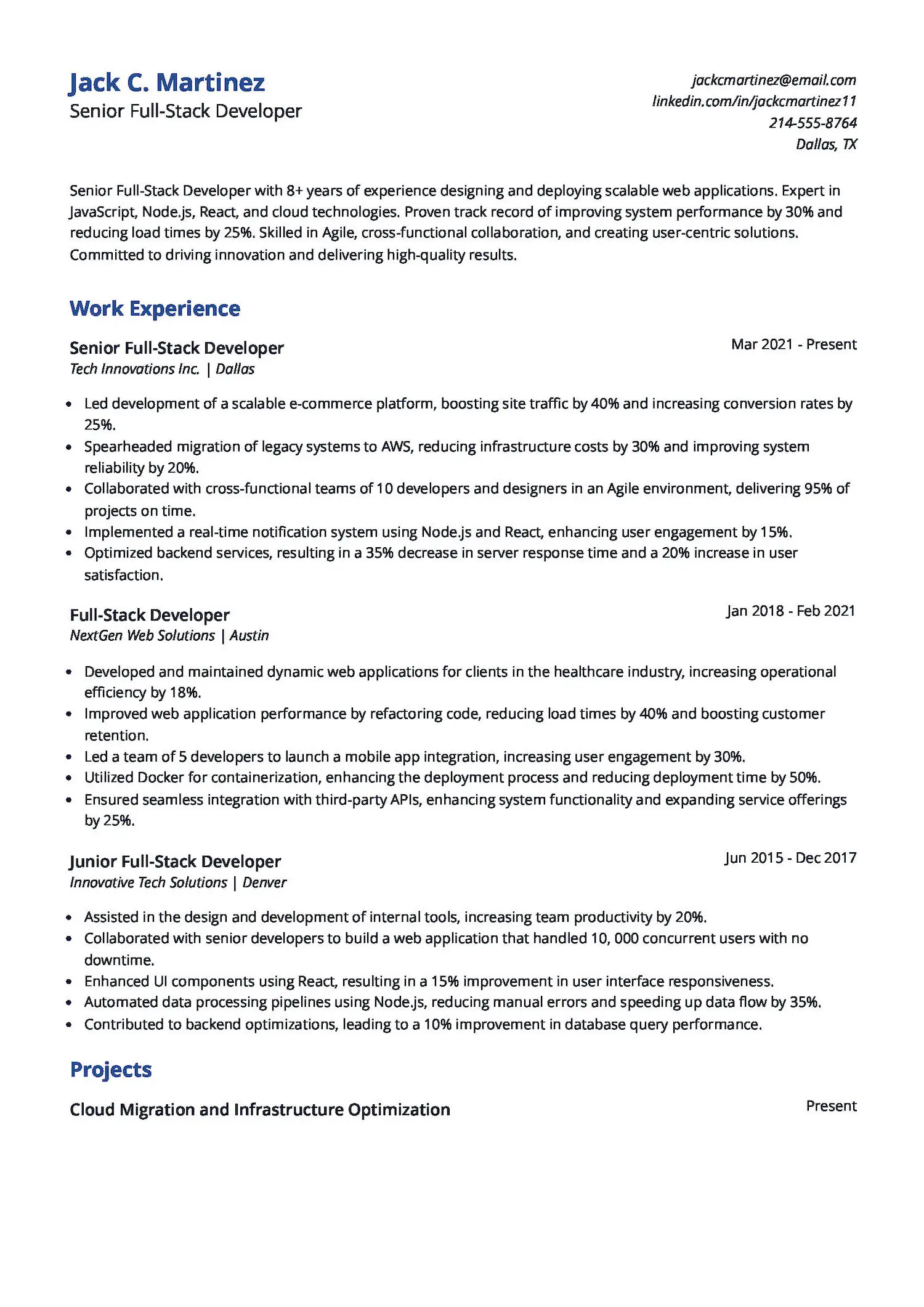 Senior Full-Stack Developer Resume