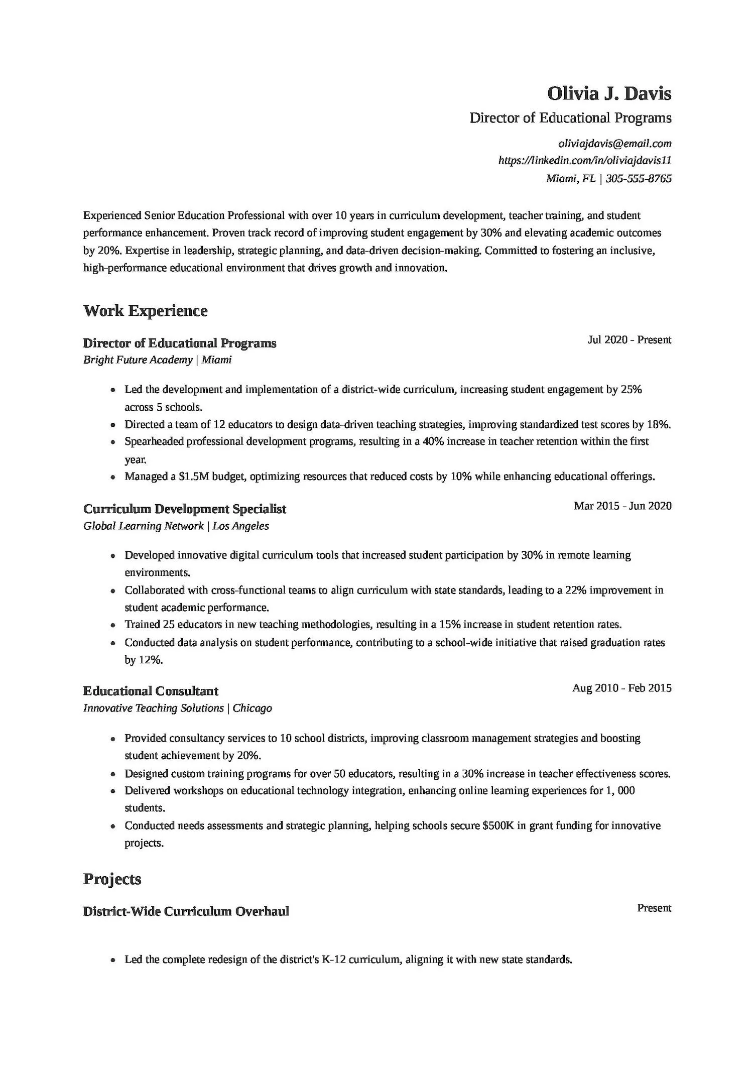 Senior-Level Education Resume