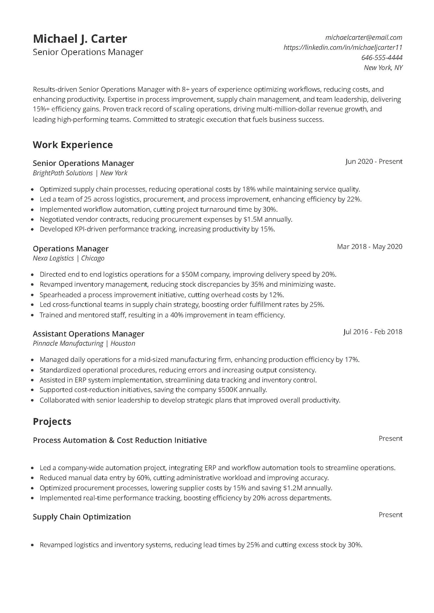 Senior Operations Manager Resume