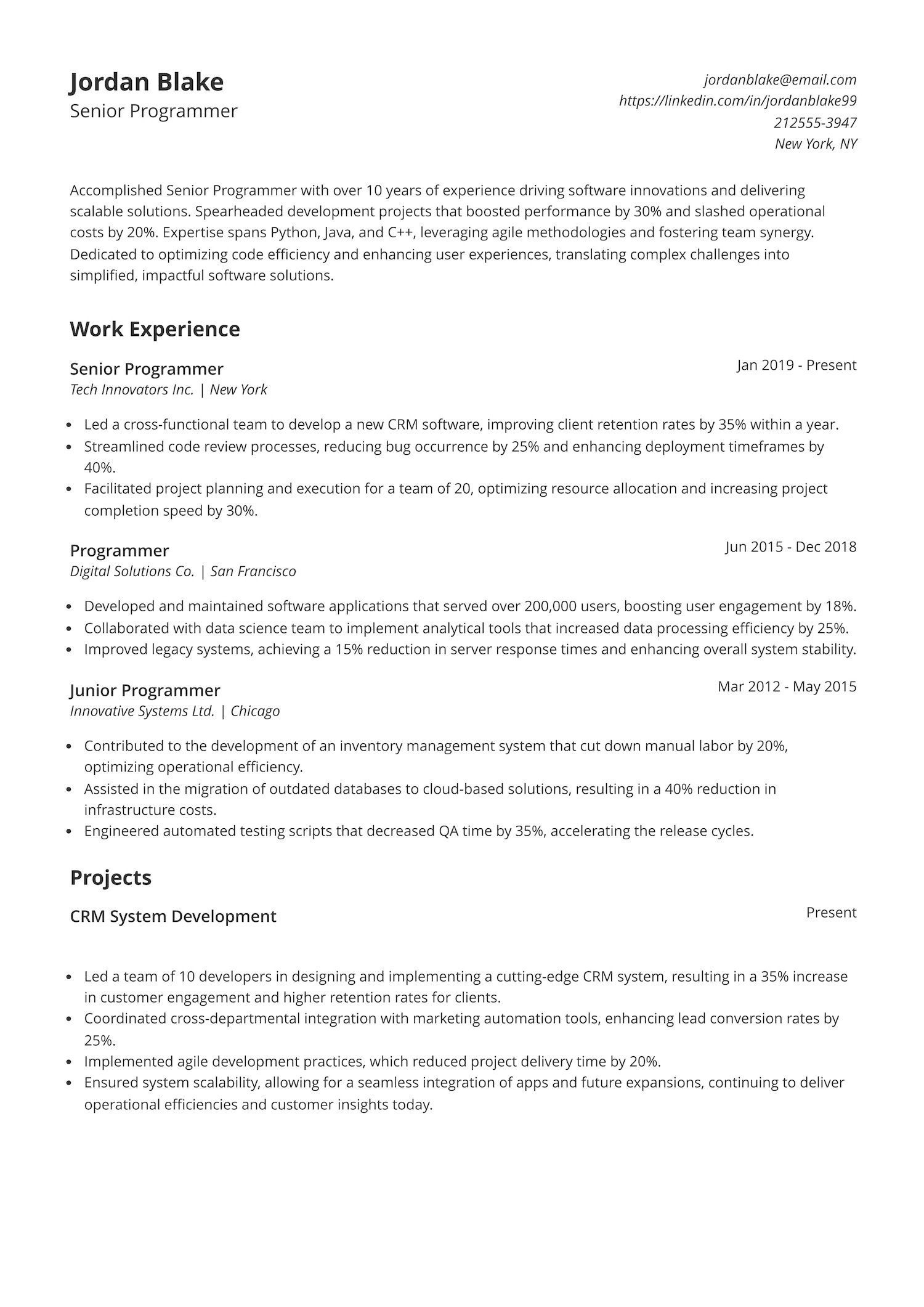 Senior Programmer Resume