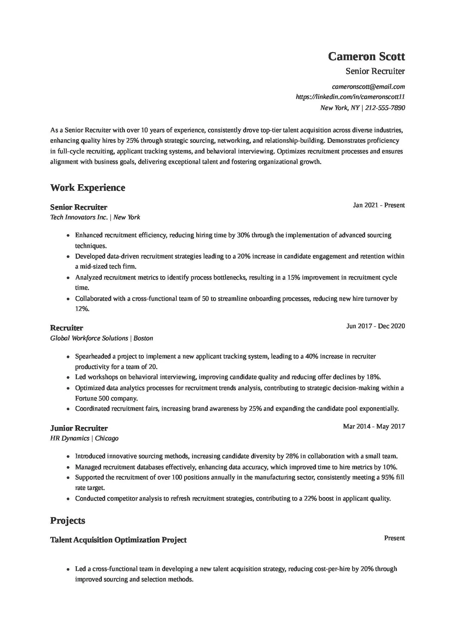 Senior Recruiter Resume