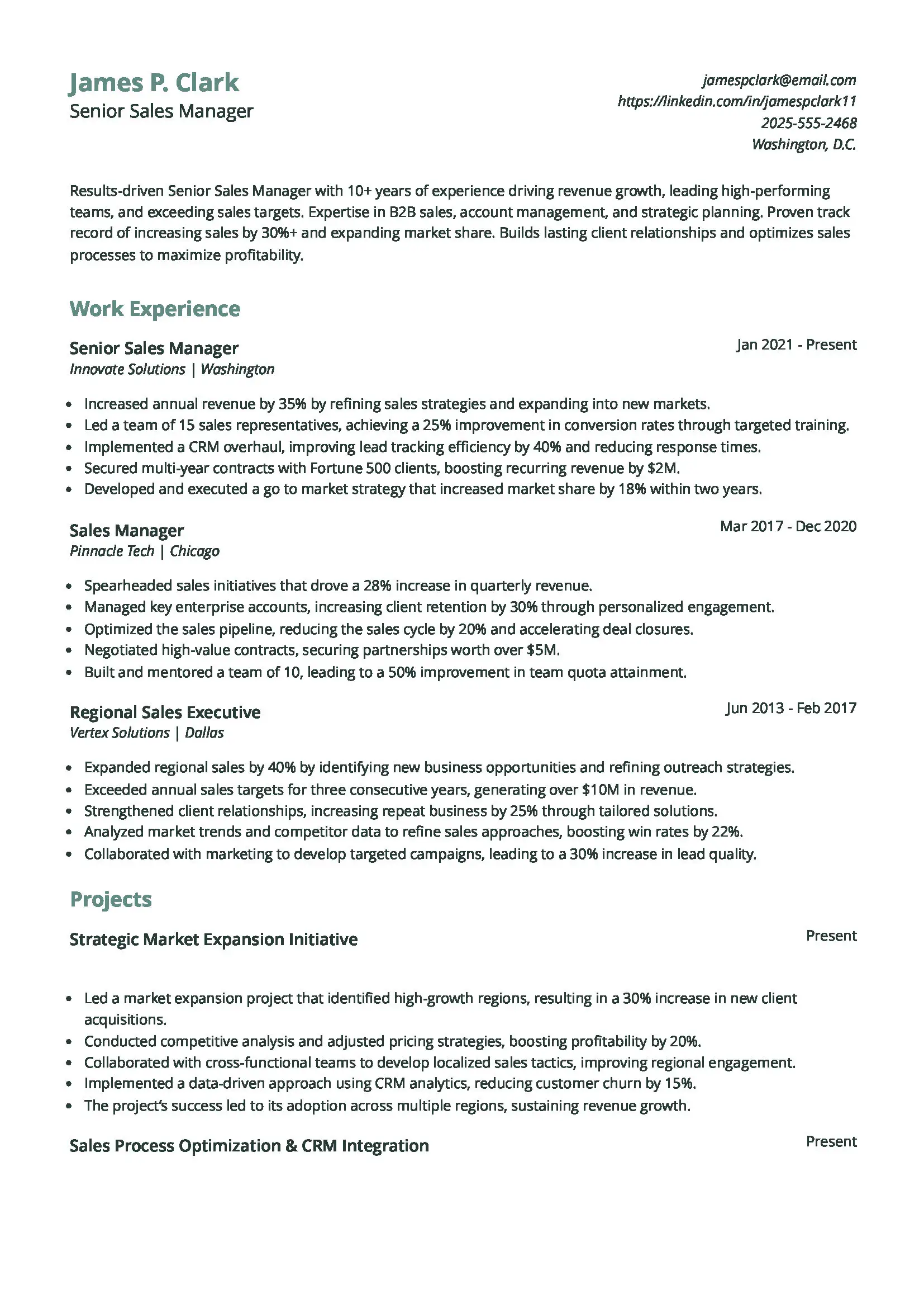 Senior Sales Manager Resume
