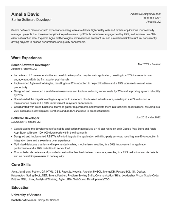 Resume builder example