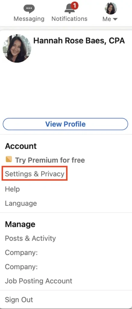 settings and privacy linkedin