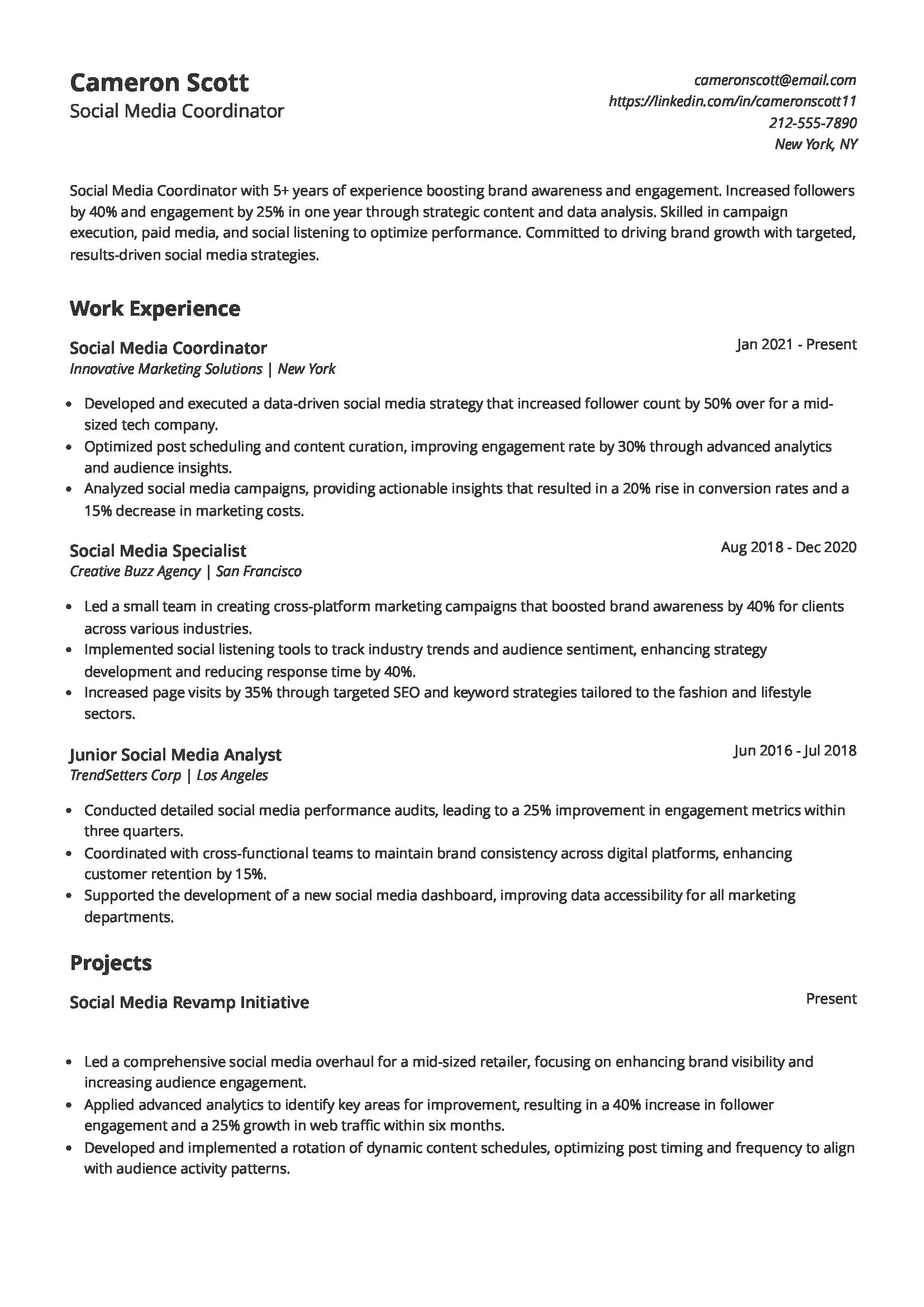 Social Media Coordinator Resume