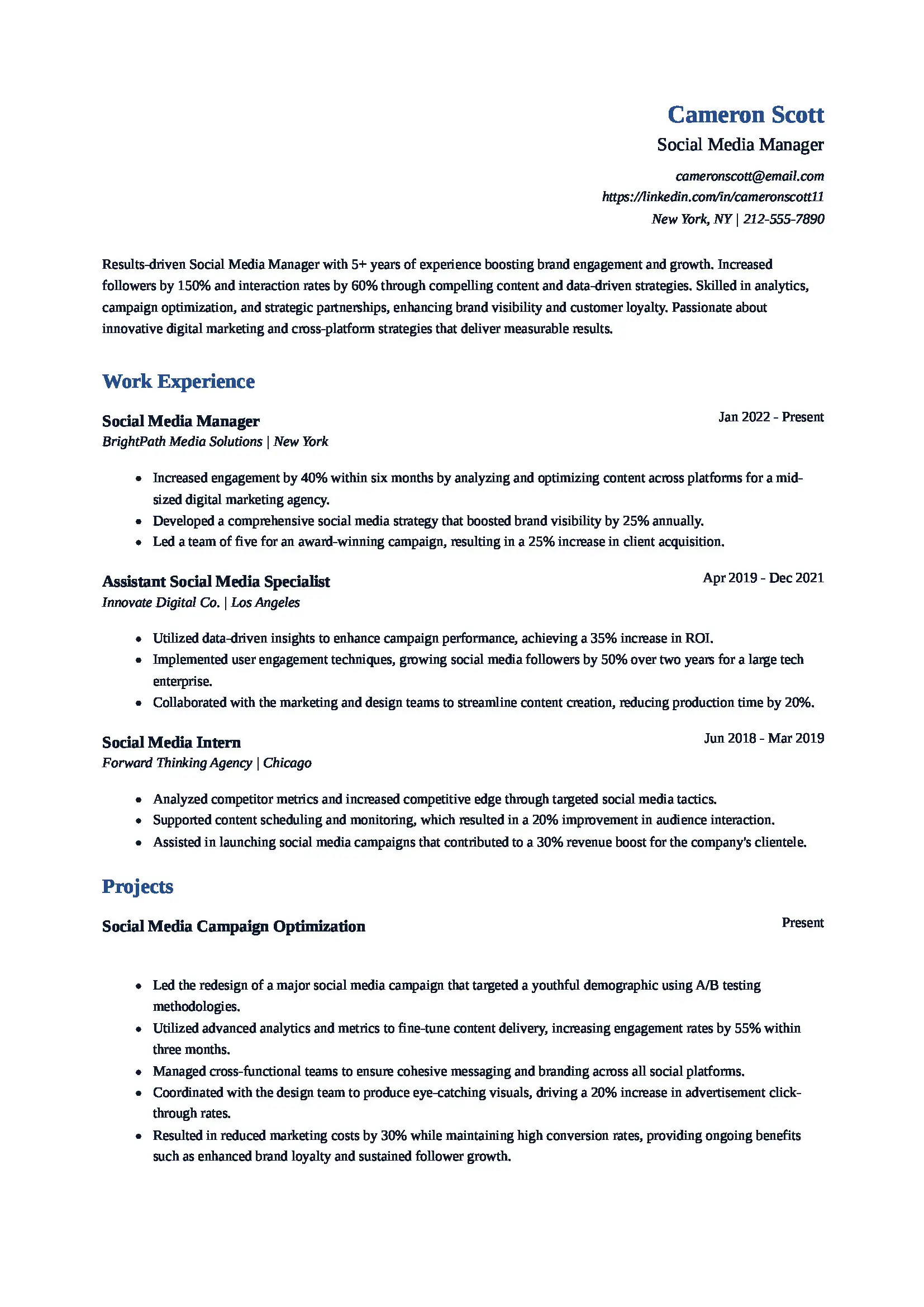 Social Media Manager Resume