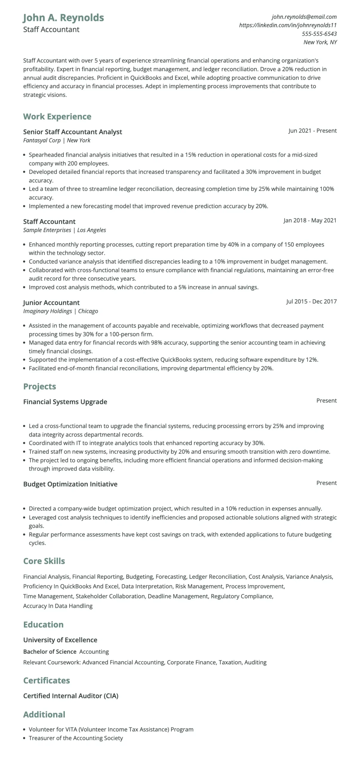 Staff Accountant Resume example from Jobscan