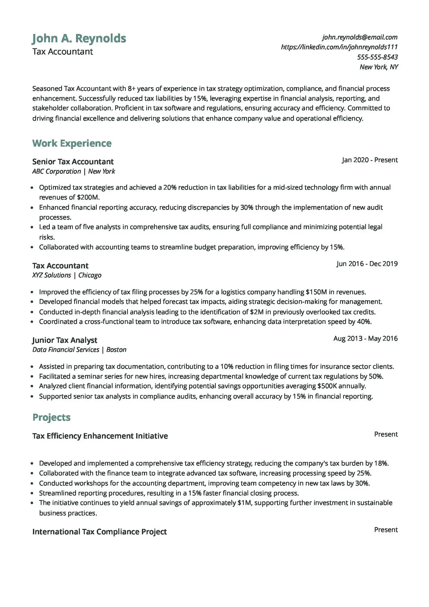 Tax Accountant Resume