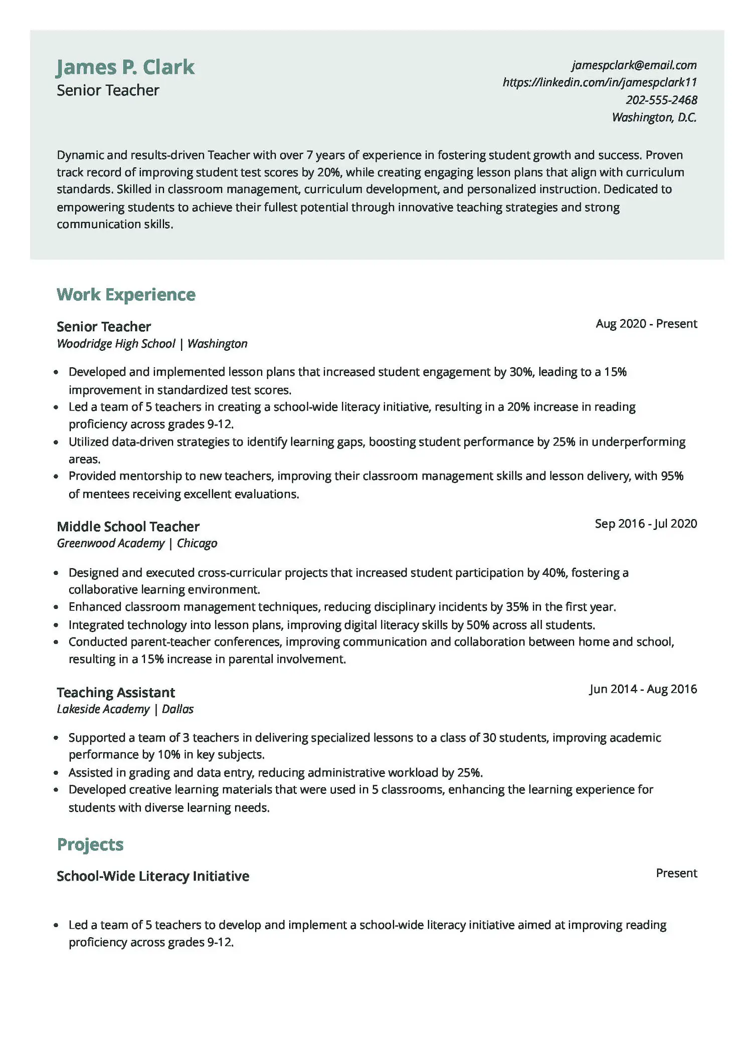 Teacher Resume