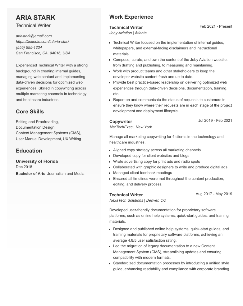 Technical-Writer-Resume-Example
