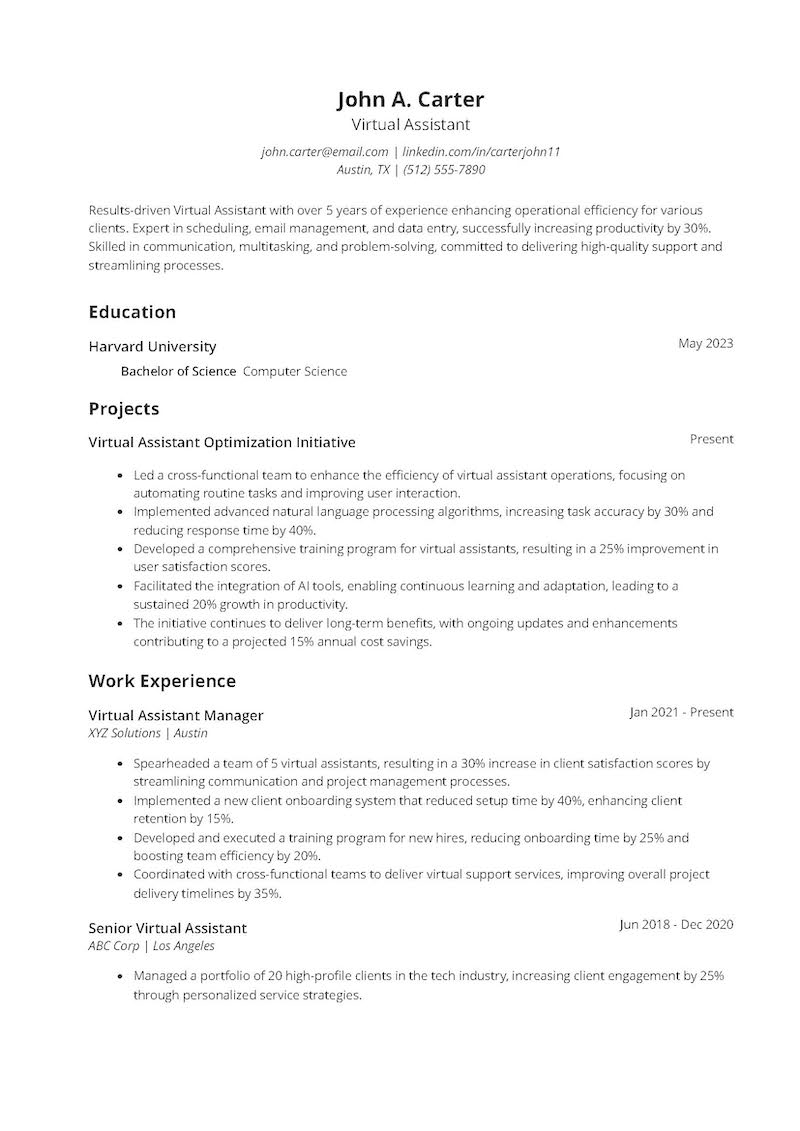 Virtual Assistant Resume