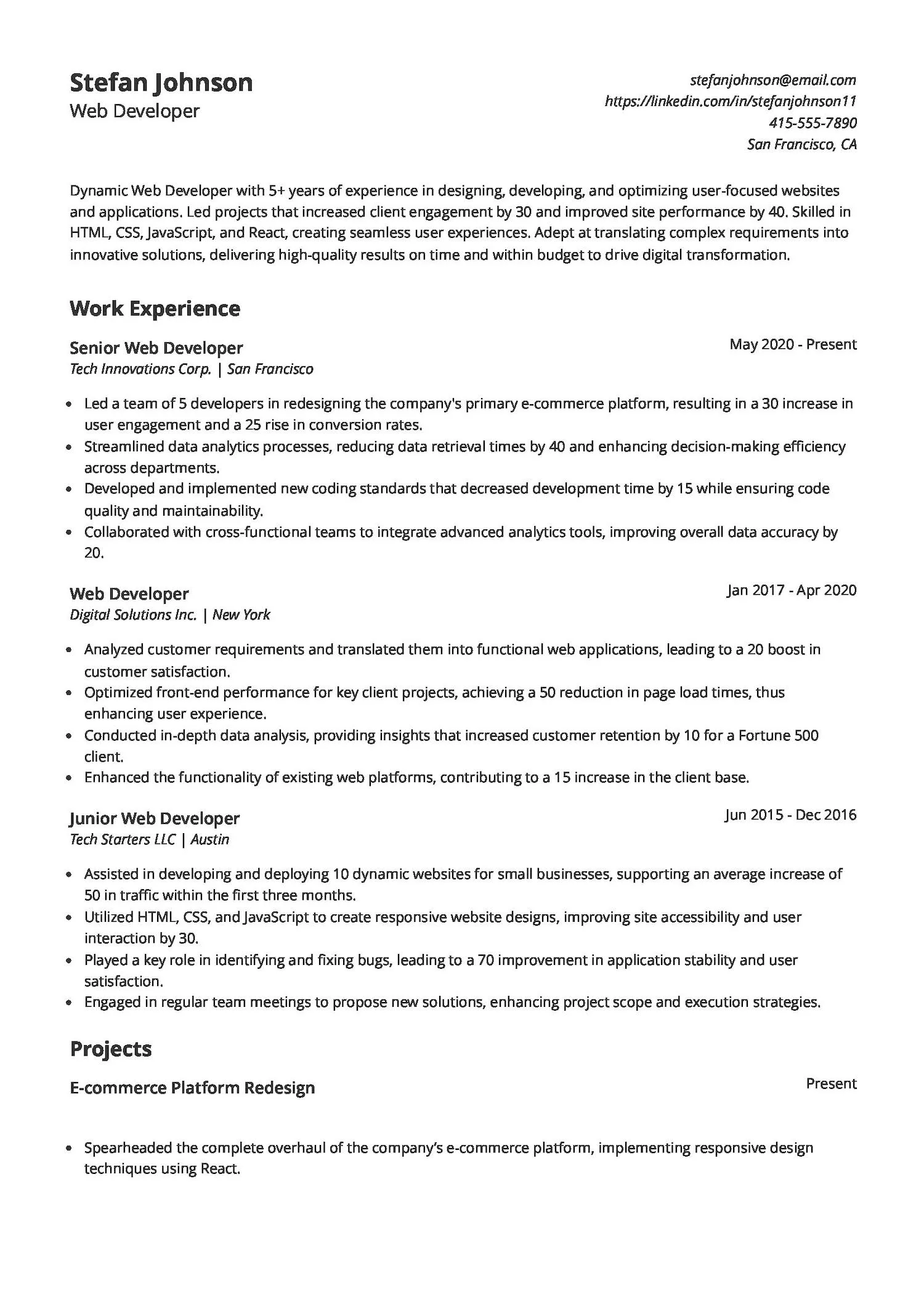 Web Developer Resume