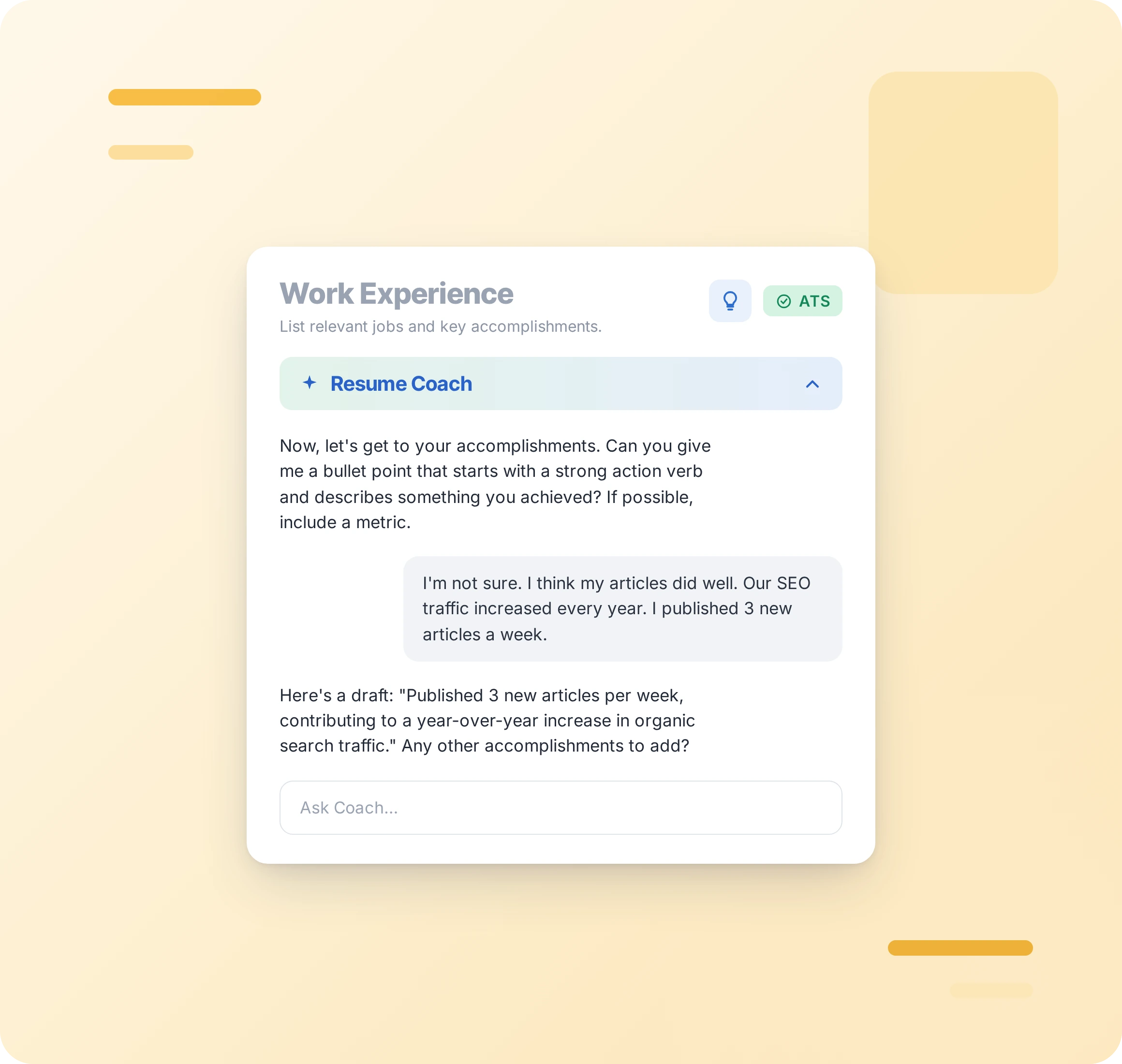 A screenshot of Jobscan's AI Resume Builder with built-in AI coaching.