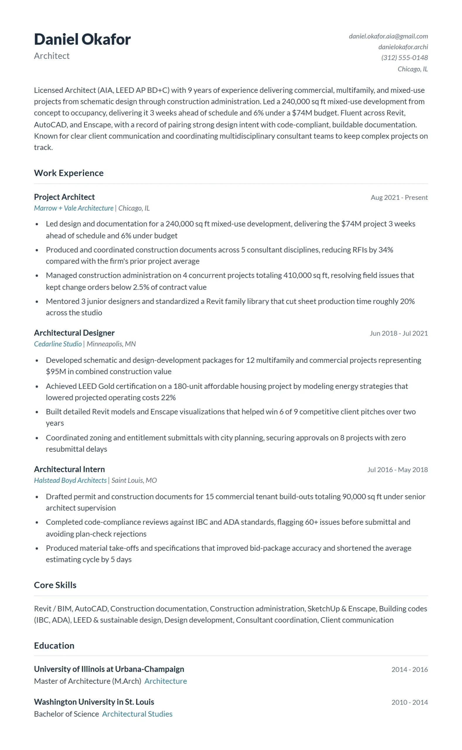 Architecture Resume Example
