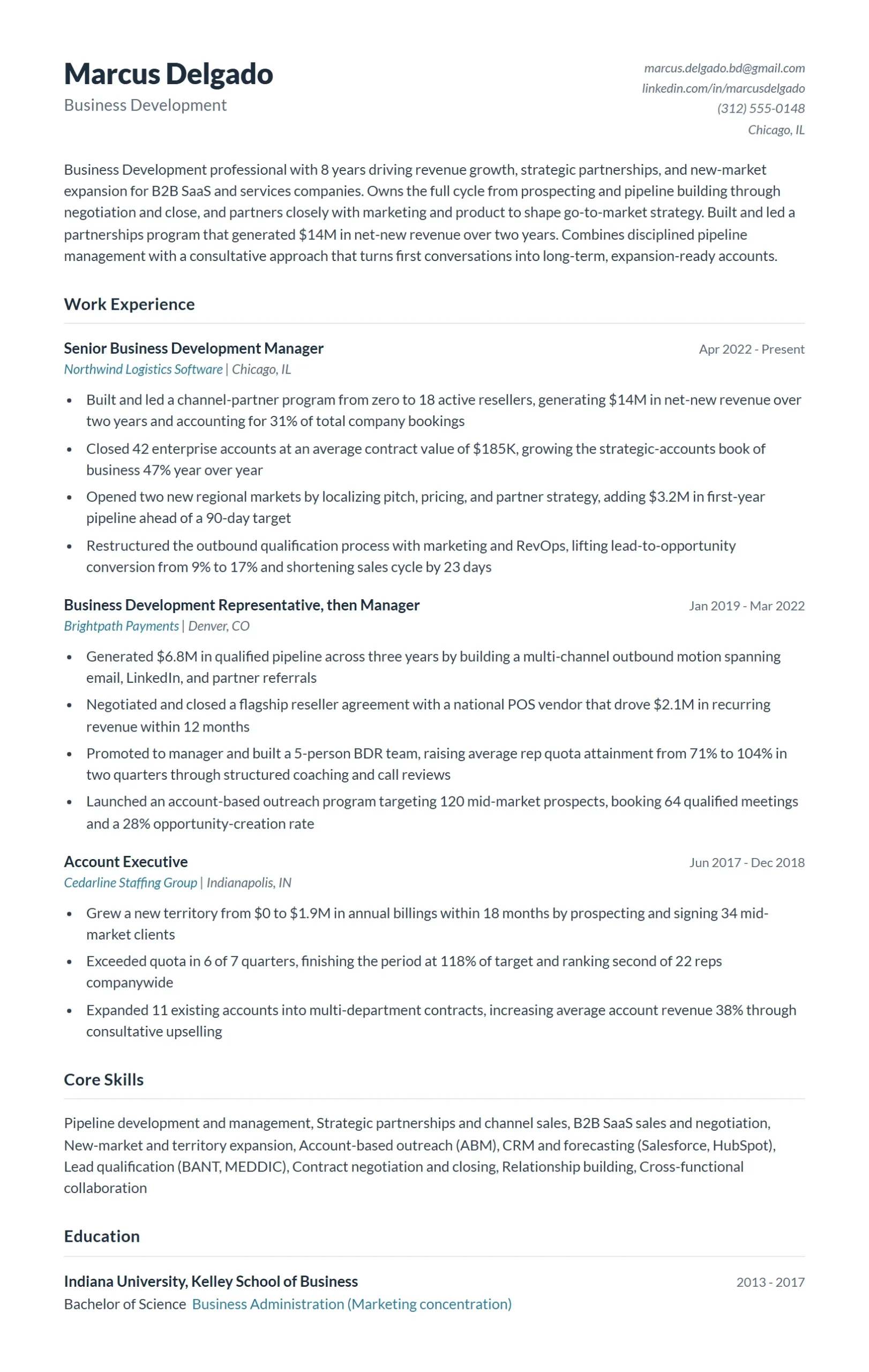Business Development Resume Example