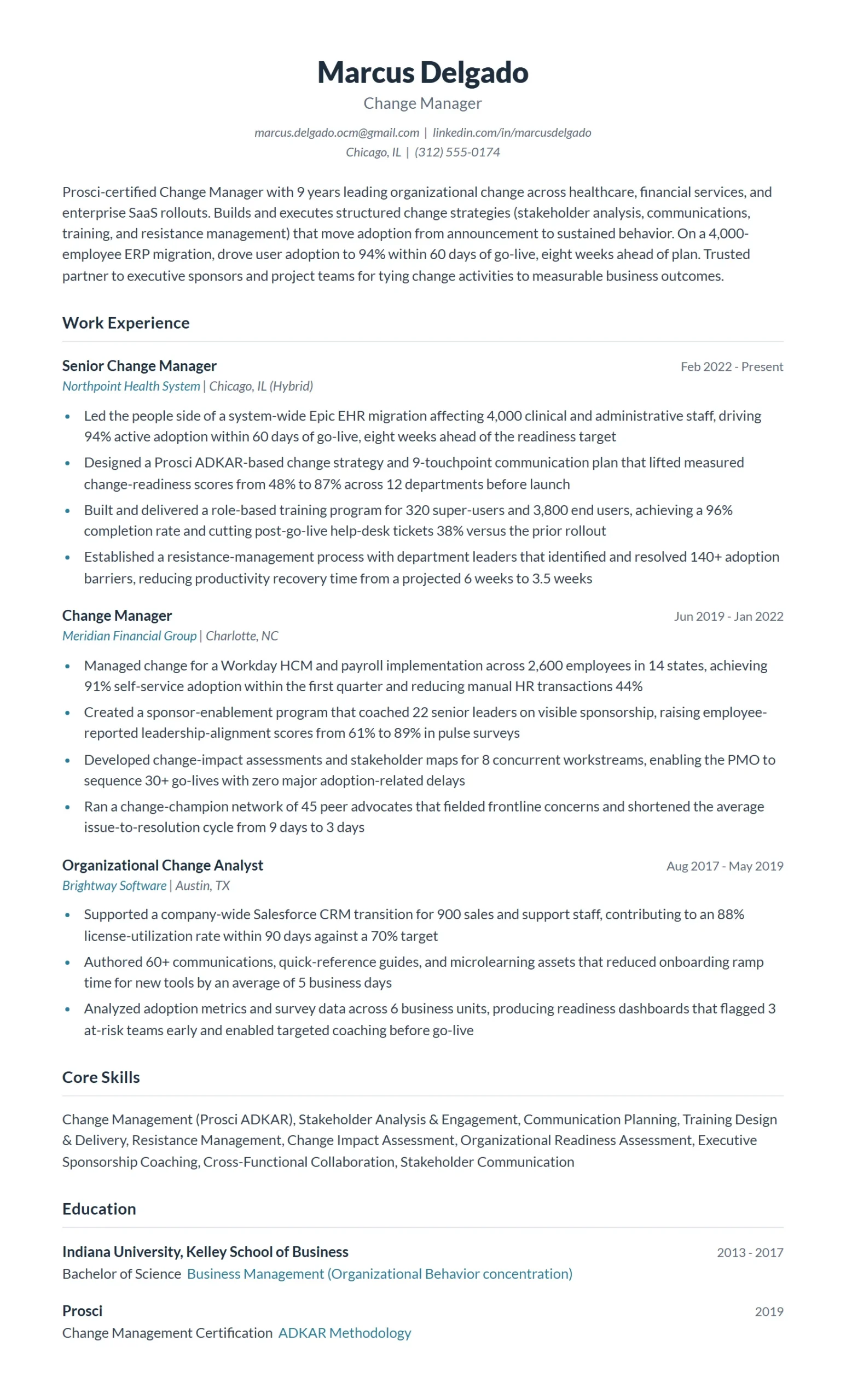 Change Manager Resume Example