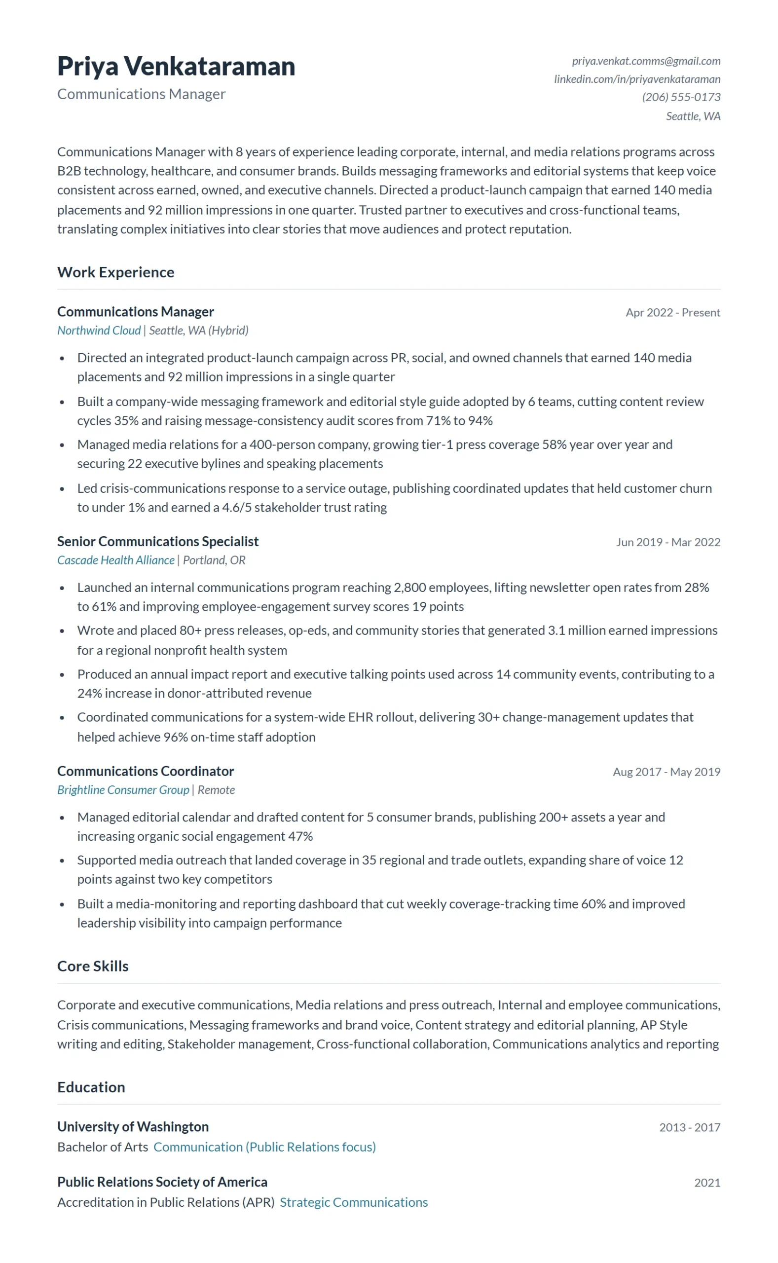 Communications Resume Example