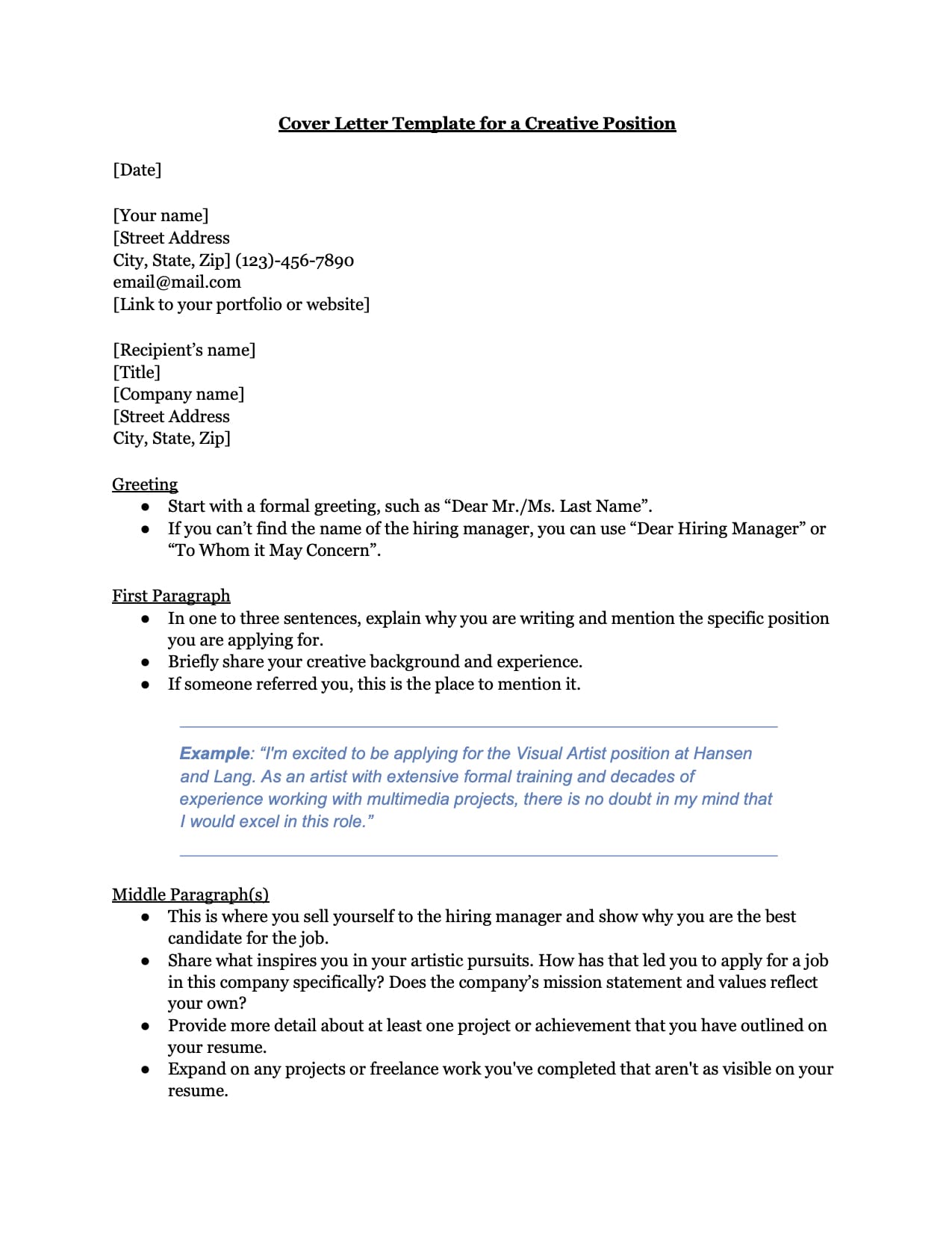 Creative Cover Letter