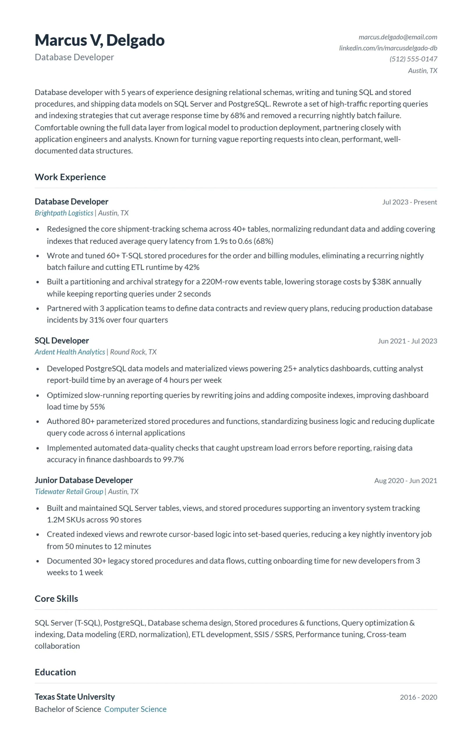 Database Developer Resume Example