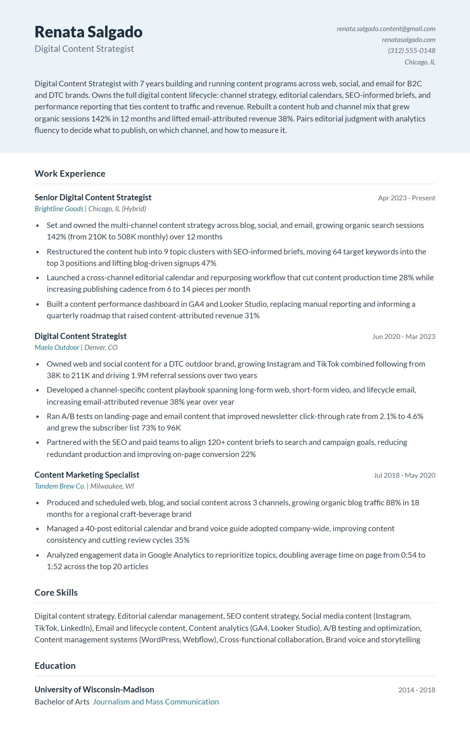 Digital Content Strategist Resume Example