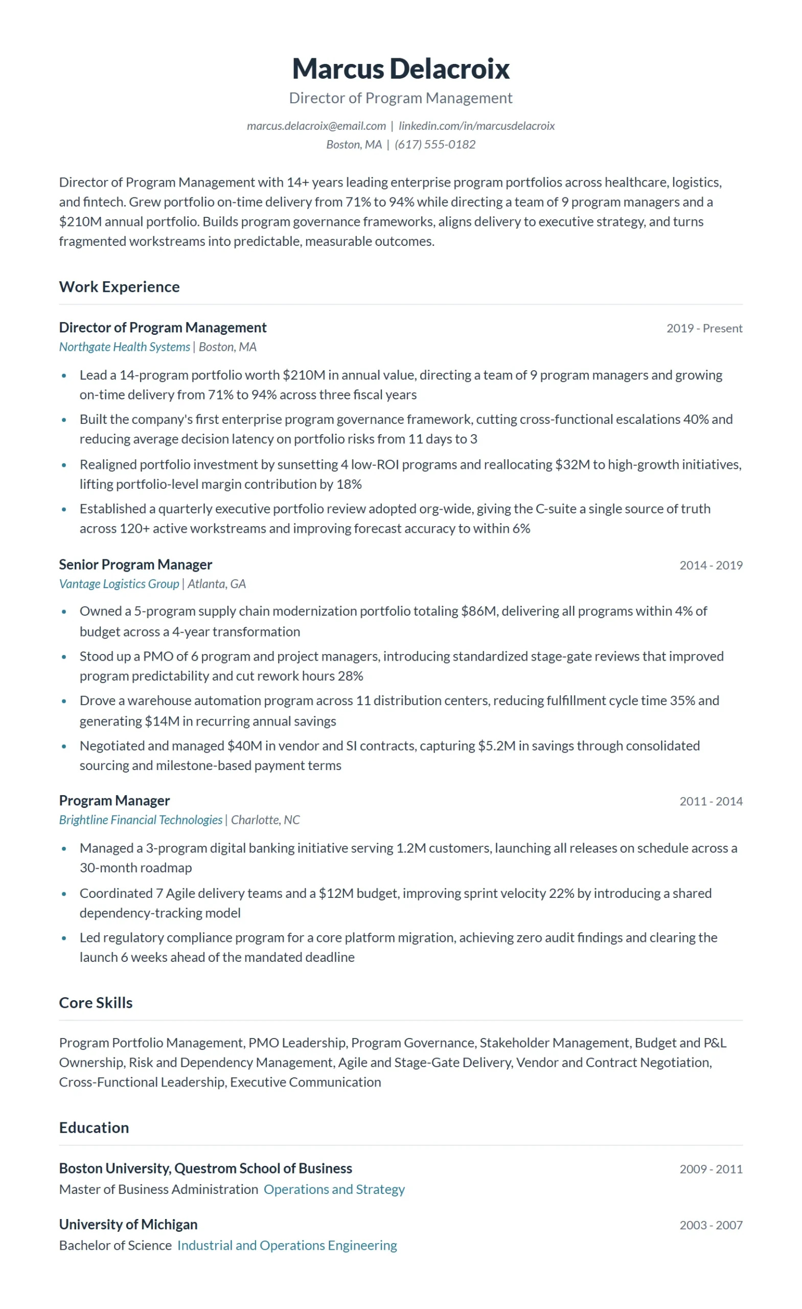 Best Program Manager Resume Examples for 2026
