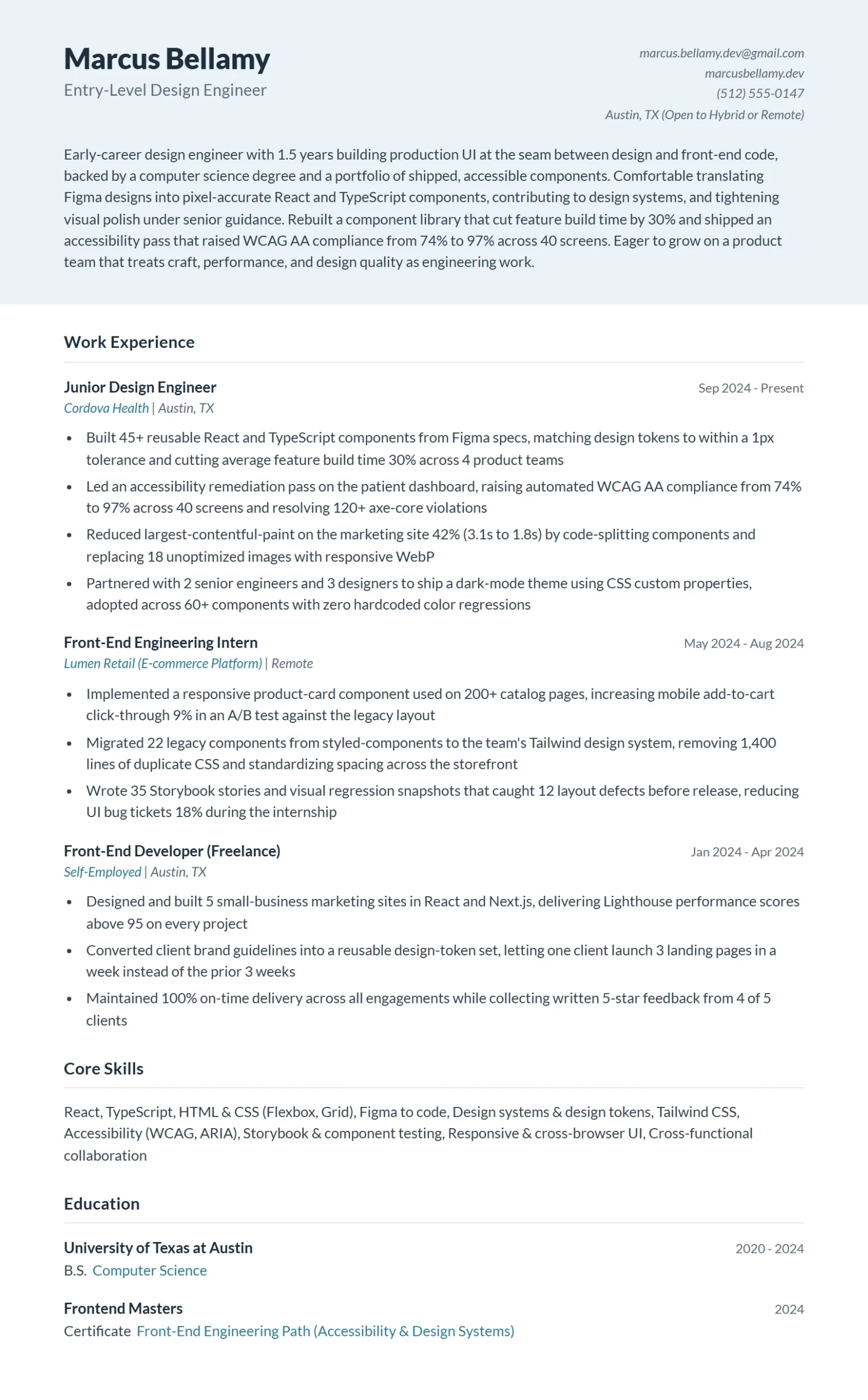 Entry-Level Design Engineer Resume Example