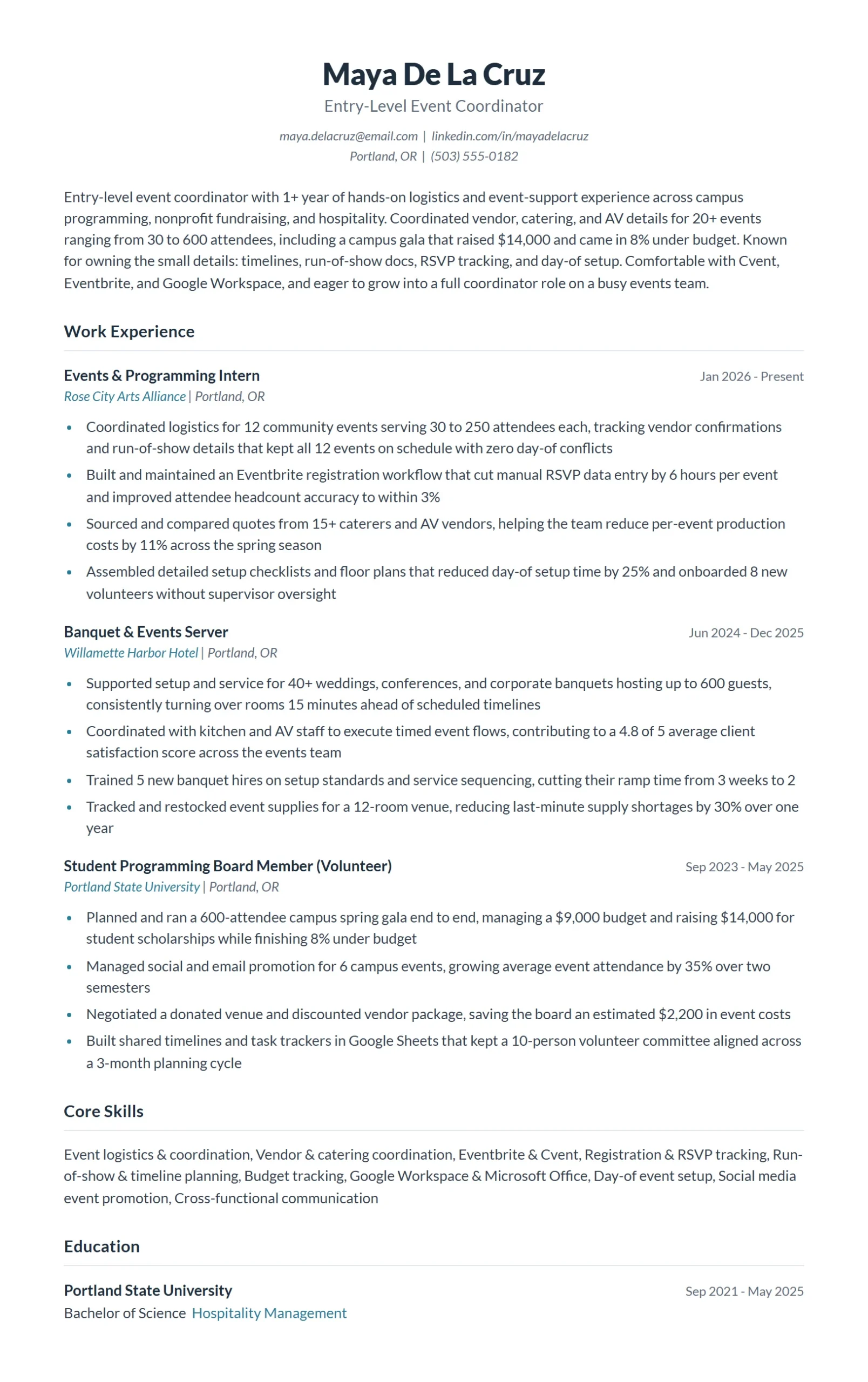 Entry-Level Event Coordinator Resume Example
