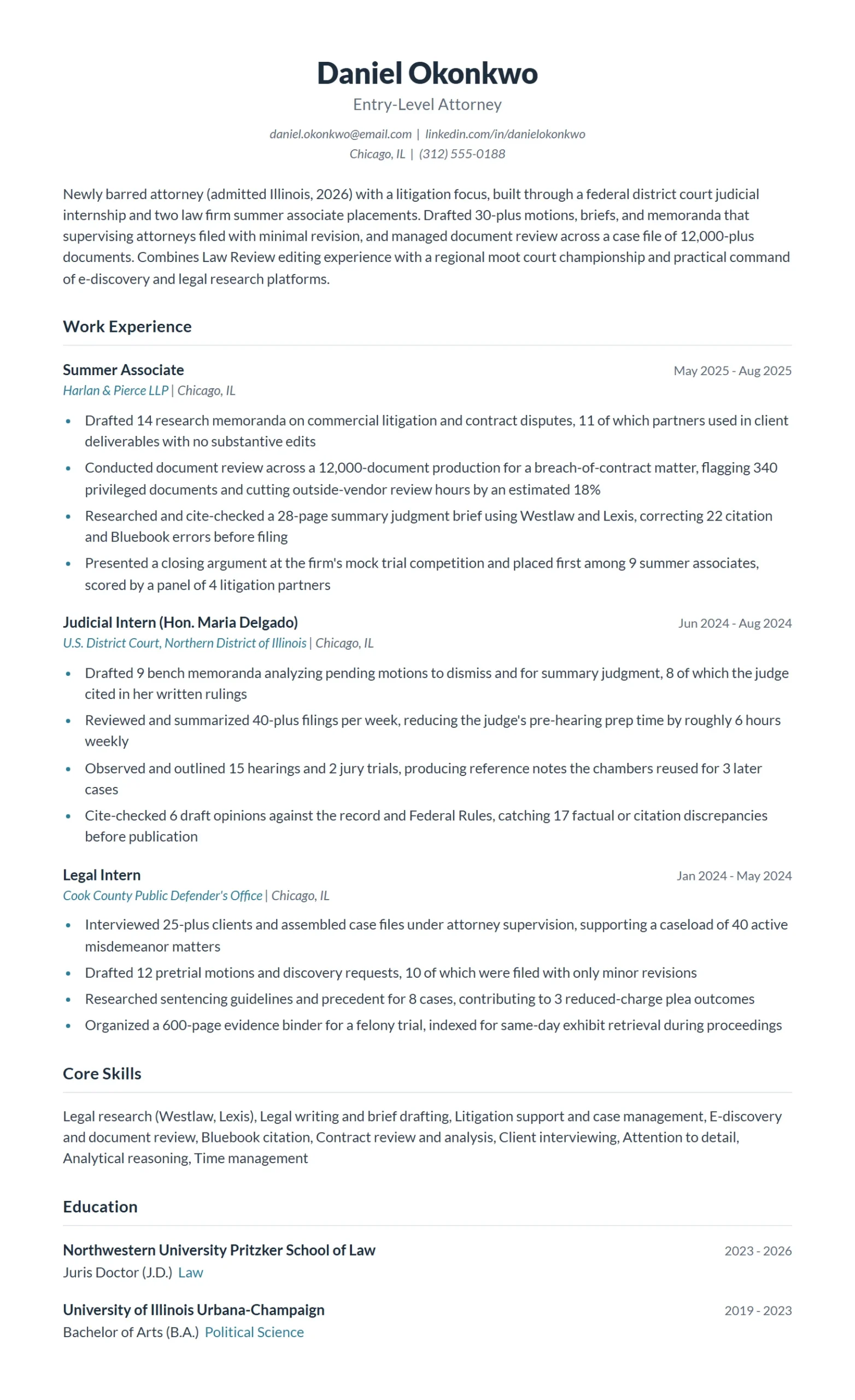 Entry-Level Lawyer Resume Example