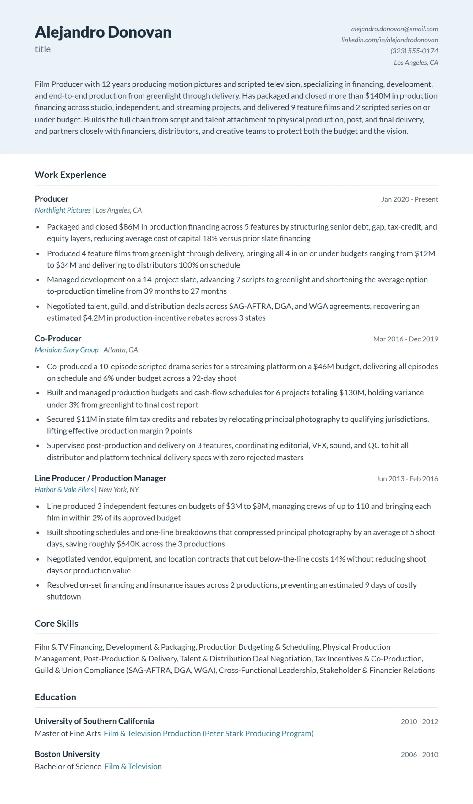 film-producer-resume-example